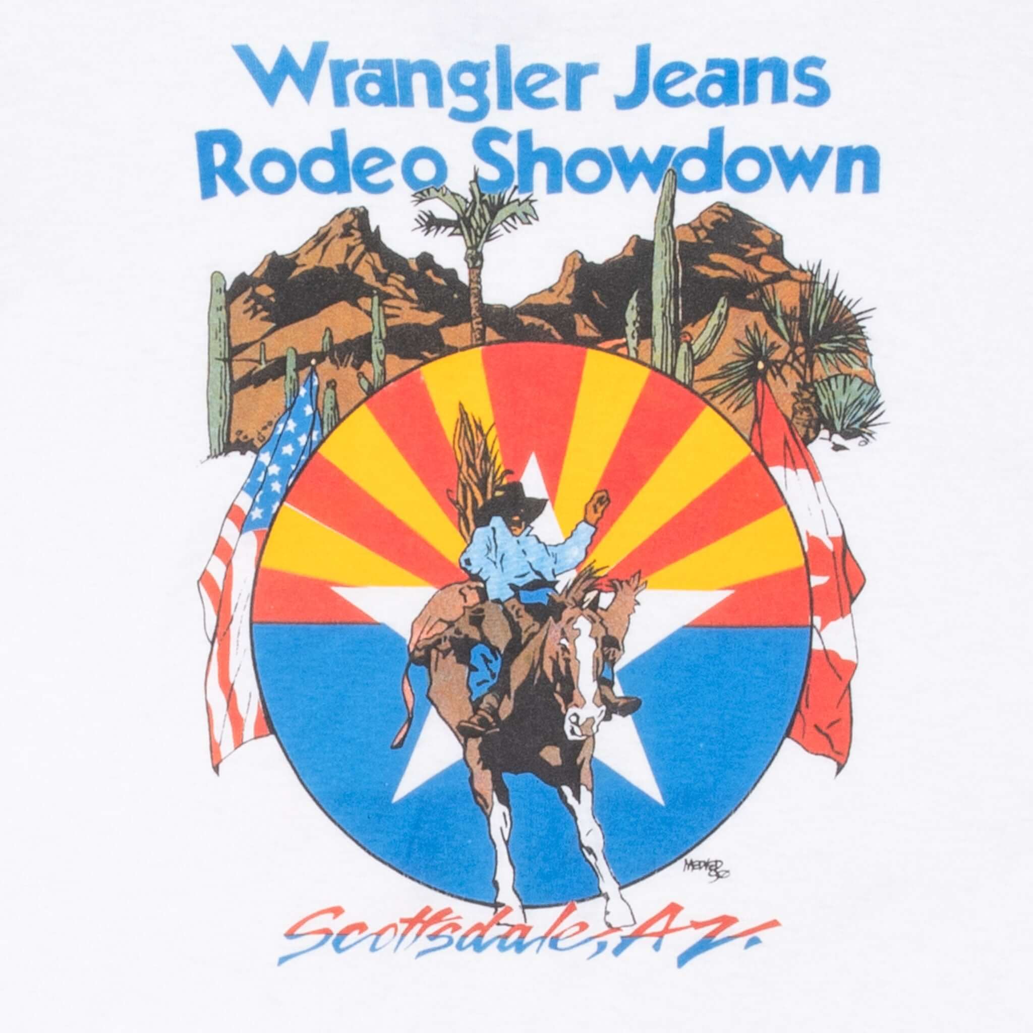 Vintage Wrangler Jeans Rodeo 1990S Tee Shirt Size Large Made In Usa With Single Stitch Sleeves
