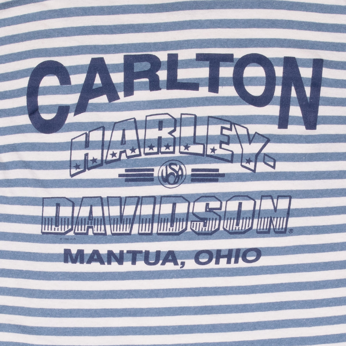 Close-up of Carlton Harley-Davidson Mantua, Ohio back print