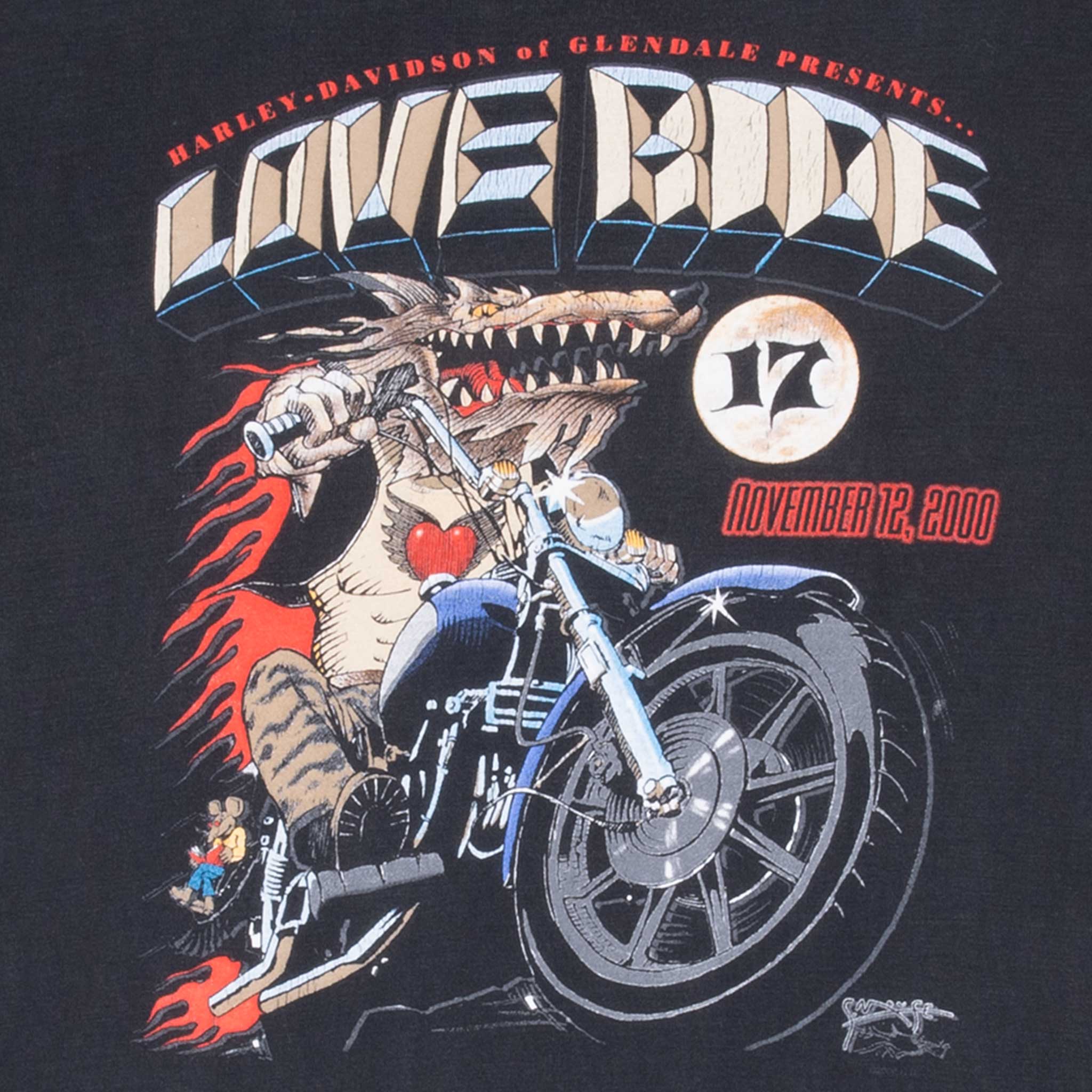 Vintage Harley Davidson Love Ride 2000 Tee Shirt Size Medium Made In Usa