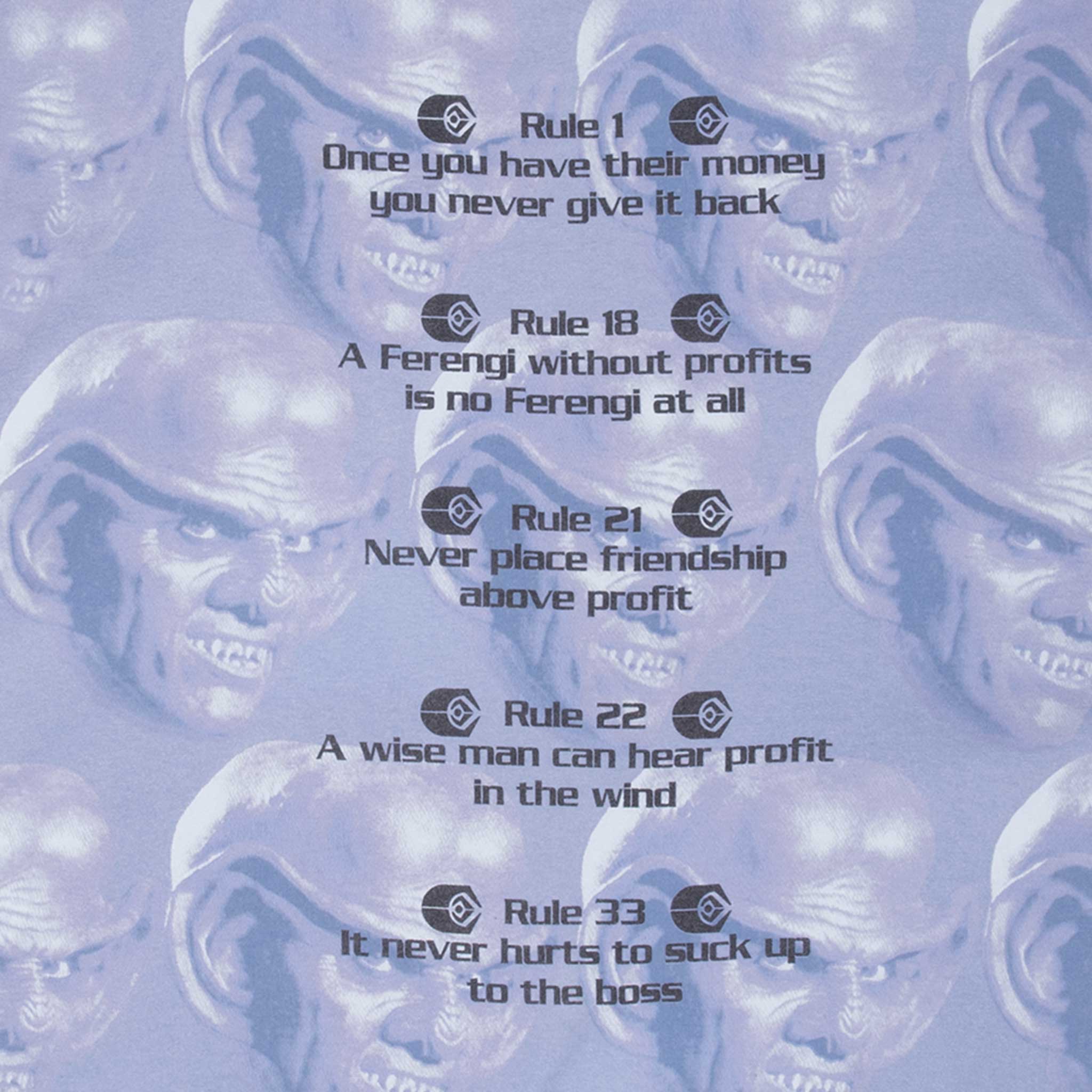 Vintage Star Trek Roles Of Acquisition All Over Print Tee Shirt 1990S Size Xl Made In Usa With Single Stitch Sleeves