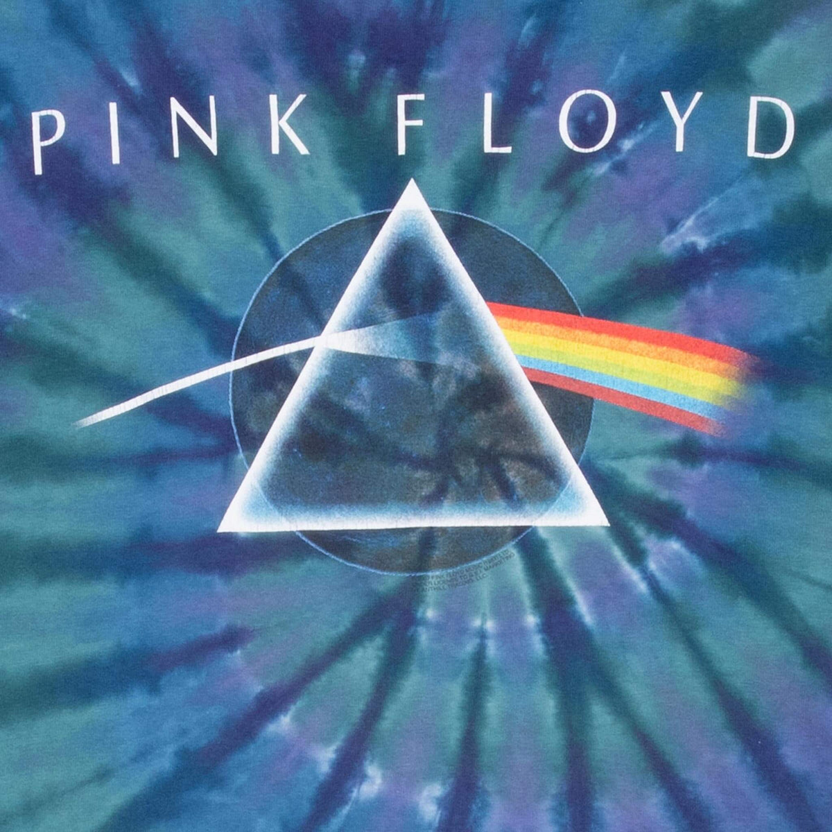Close-up of Pink Floyd Dark Side of the Moon prism and rainbow front graphic