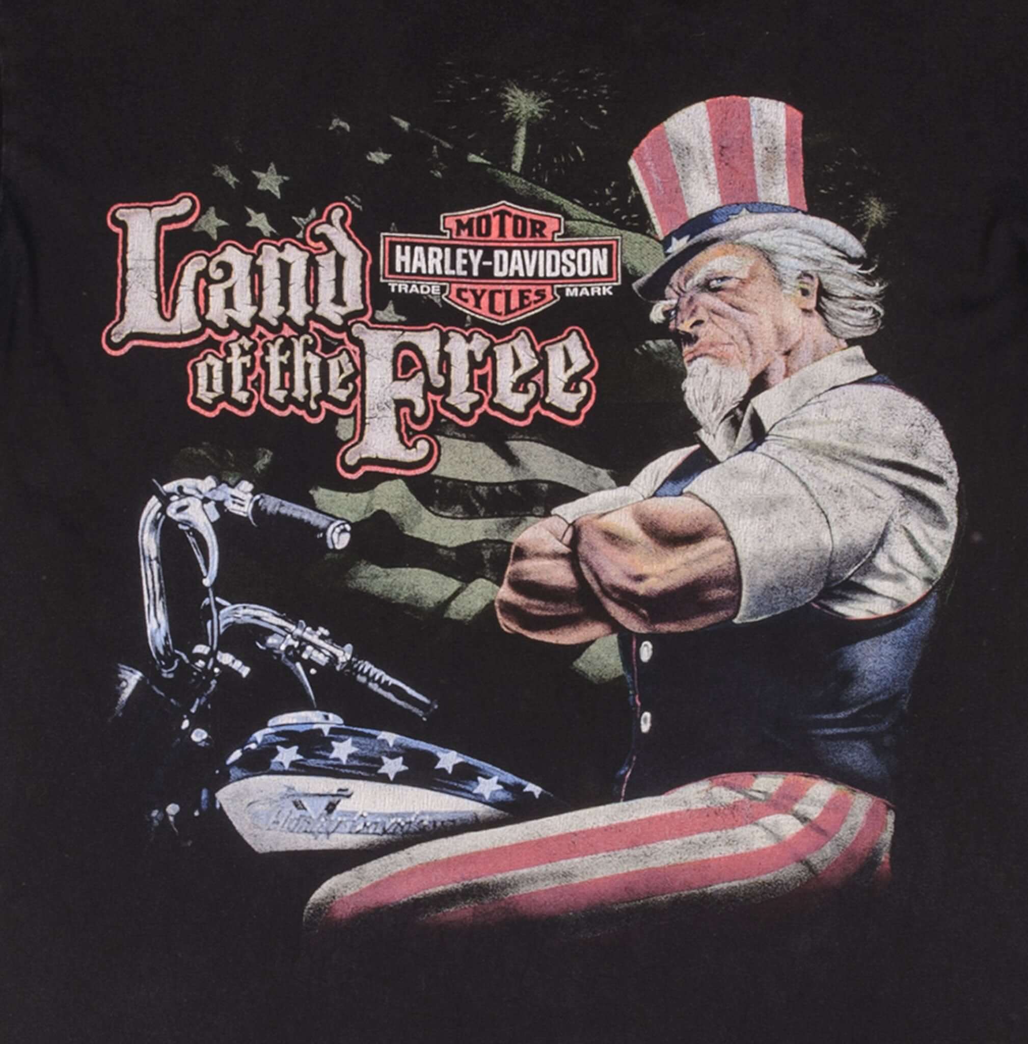 Vintage Harley Davidson Land Of Free Uncle Sam Tee Shirt 2005 Size XL