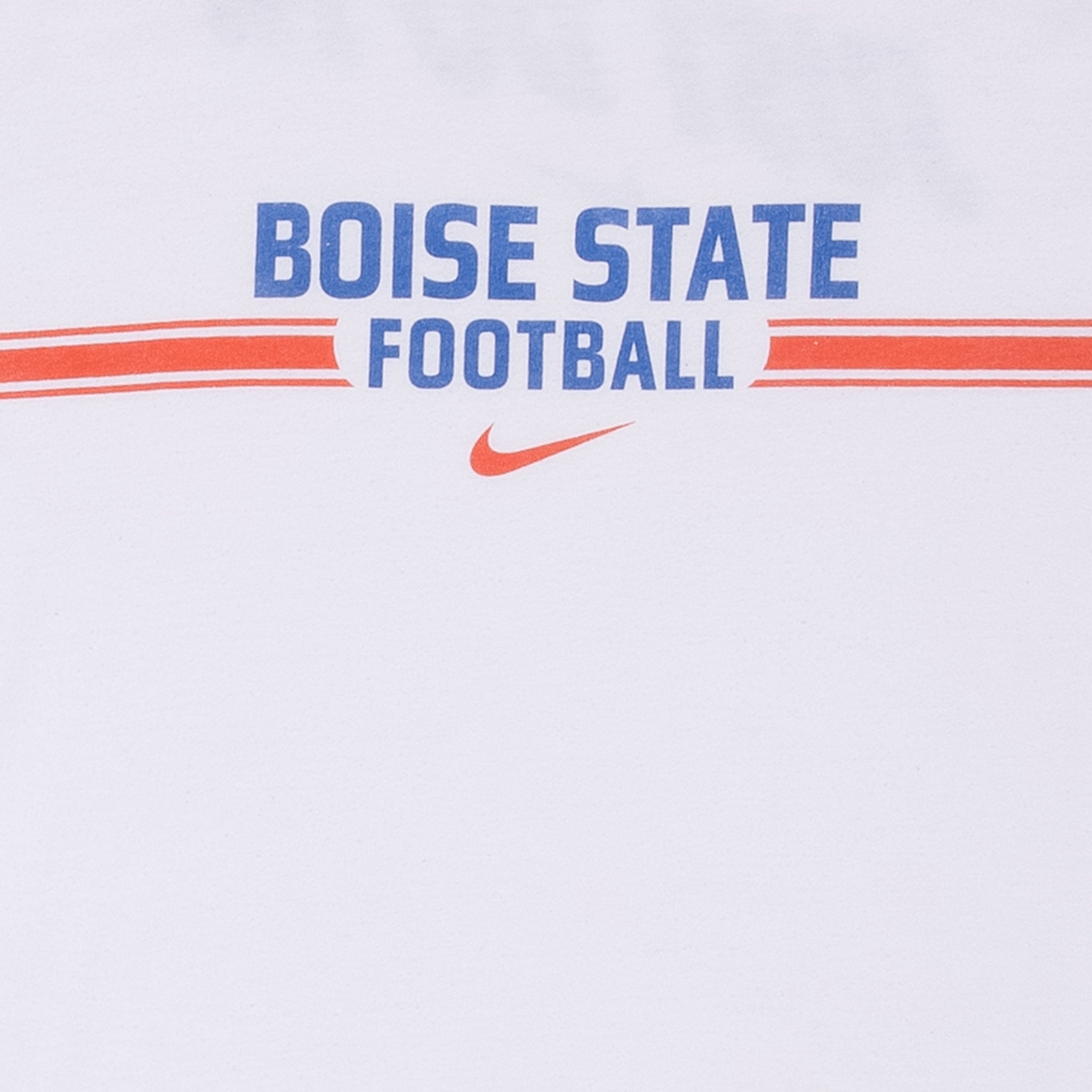Close-up of blue and orange Boise State Football front print with Nike Swoosh