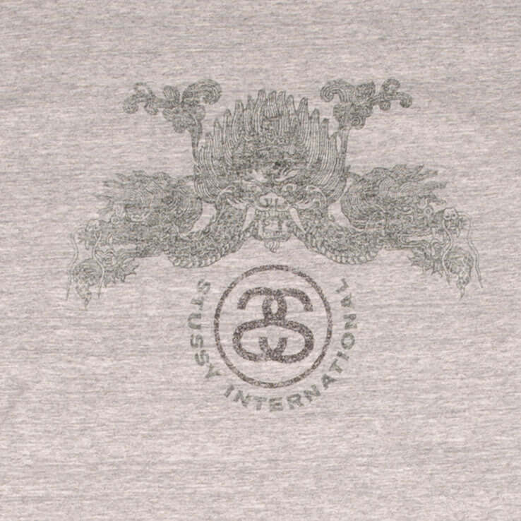 Vintage Stussy Dragon Grey Tee Shirt 1990S Size Medium Made In Usa With Single Stitch Sleeves