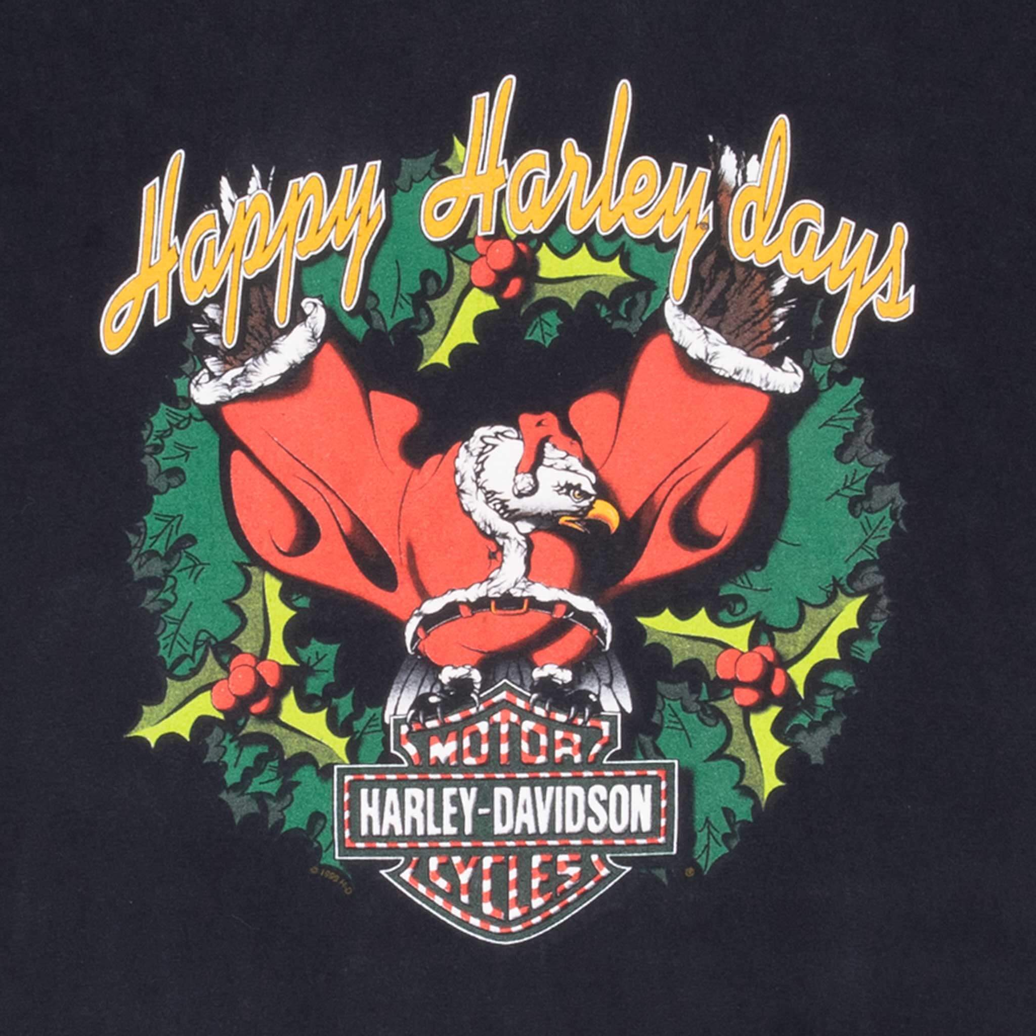 Vintage Harley Davidson Happy Harley Days Xmas Tee Shirt 1999 Size Medium