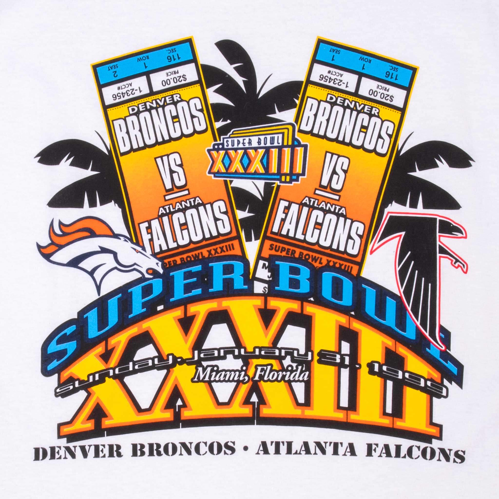 Vintage NFL Atlanta Falcons VS Denver Broncos Super Bowl XXXIII 1999 Tee Shirt Size Large Made in USA With Single Stitch Sleeves