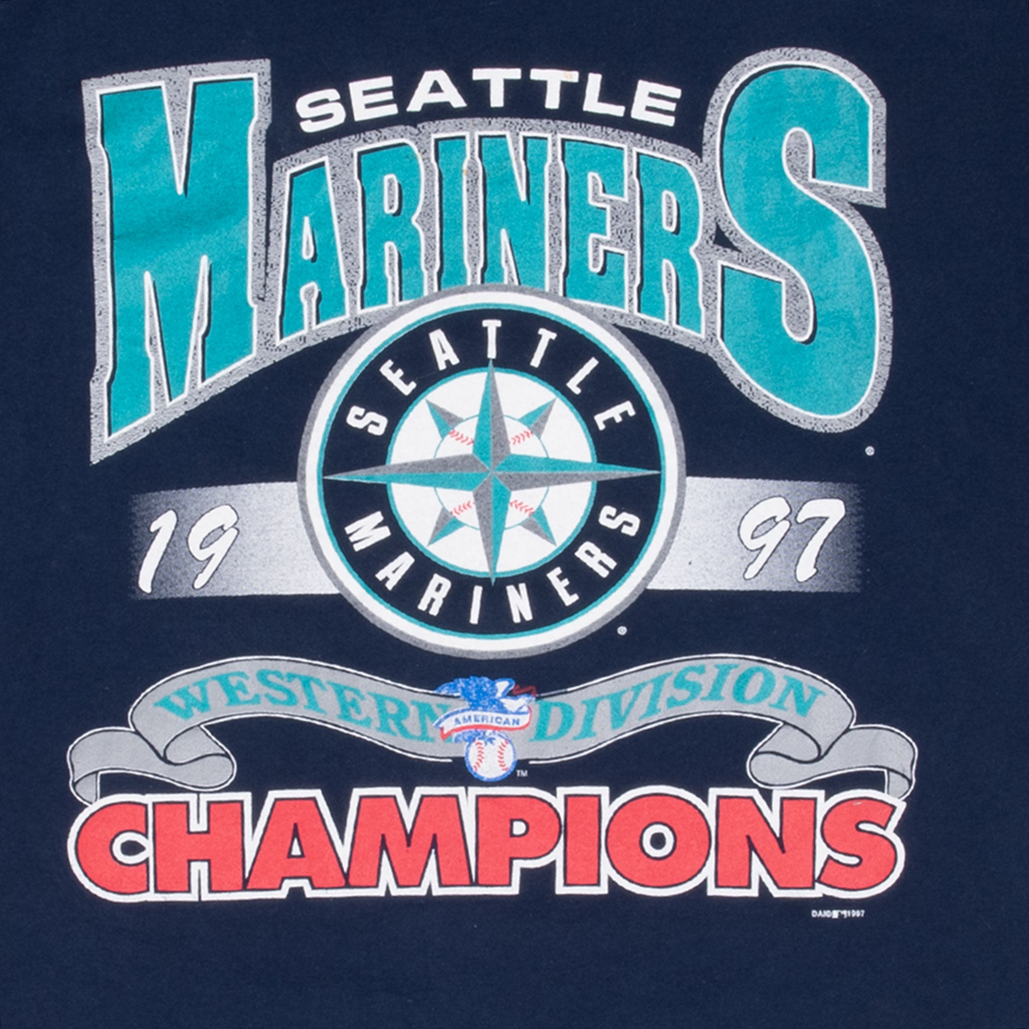 Vintage Mlb Seattle Mariners Western Champions Blue 1997 Tee Shirt Size XL