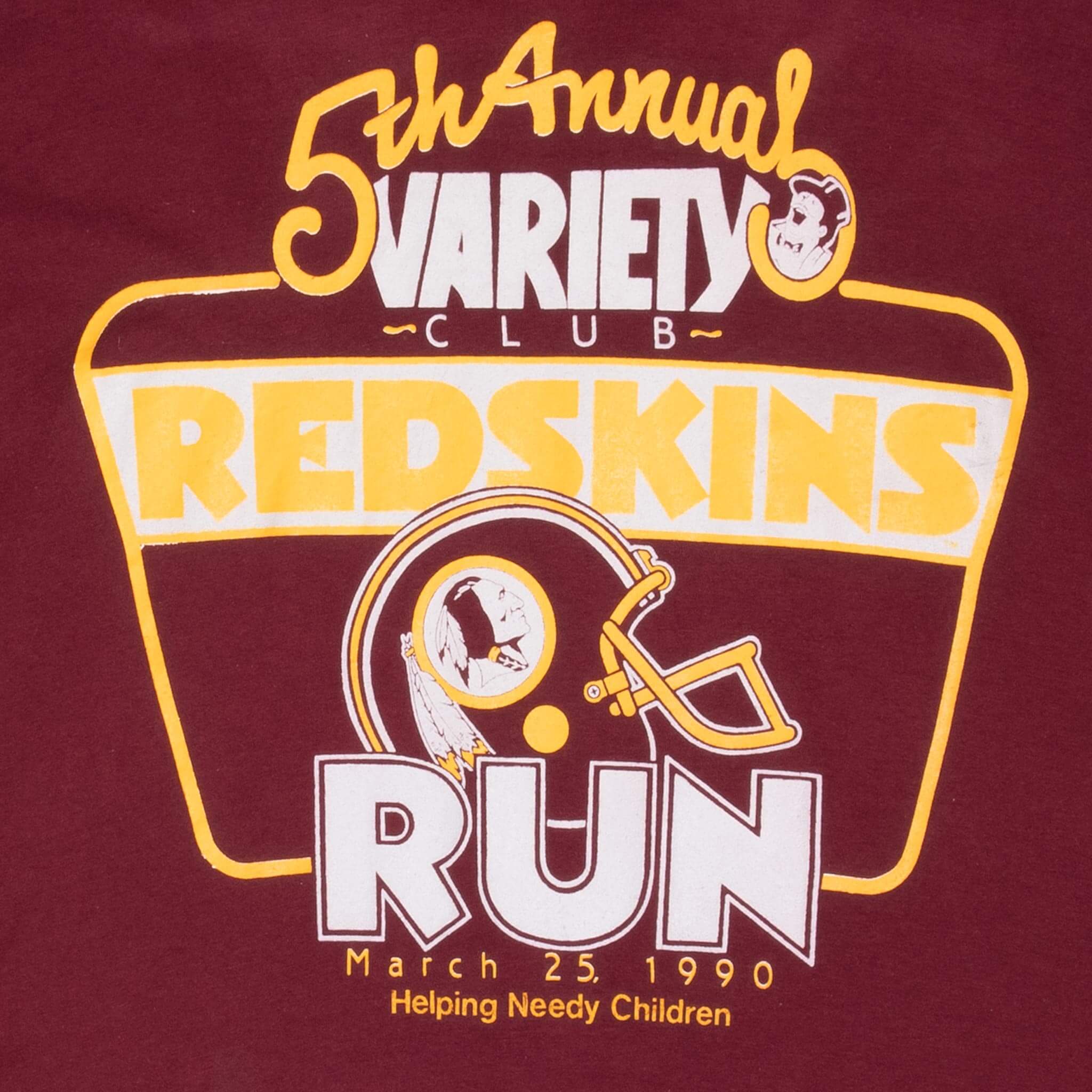 Vintage Nfl Washington Redskins Variety Club 5Th Annual Run 1990 Tee Shirt Medium Made In Usa With Single Stitch Sleeves