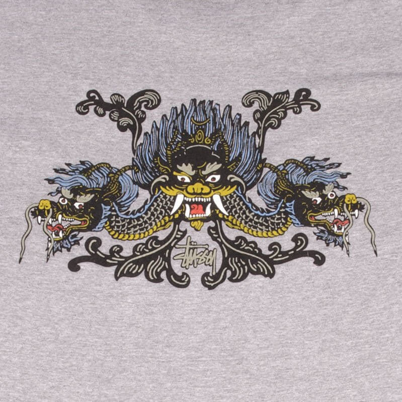Vintage Stussy Dragon Grey Tee Shirt 1990S Size Large Made In Usa With Single Stitch Sleeves