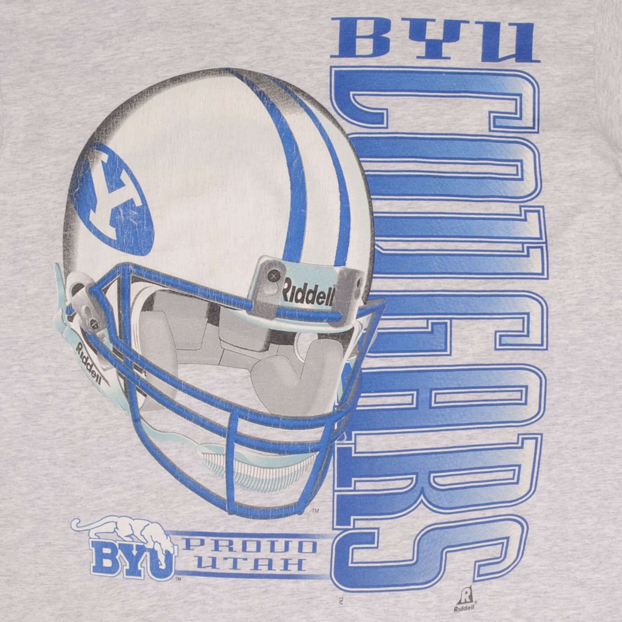 Vintage Ncaa Byu Cougars Football 1990S Tee Shirt Size Large Made In Usa With Single Stitch Sleeves