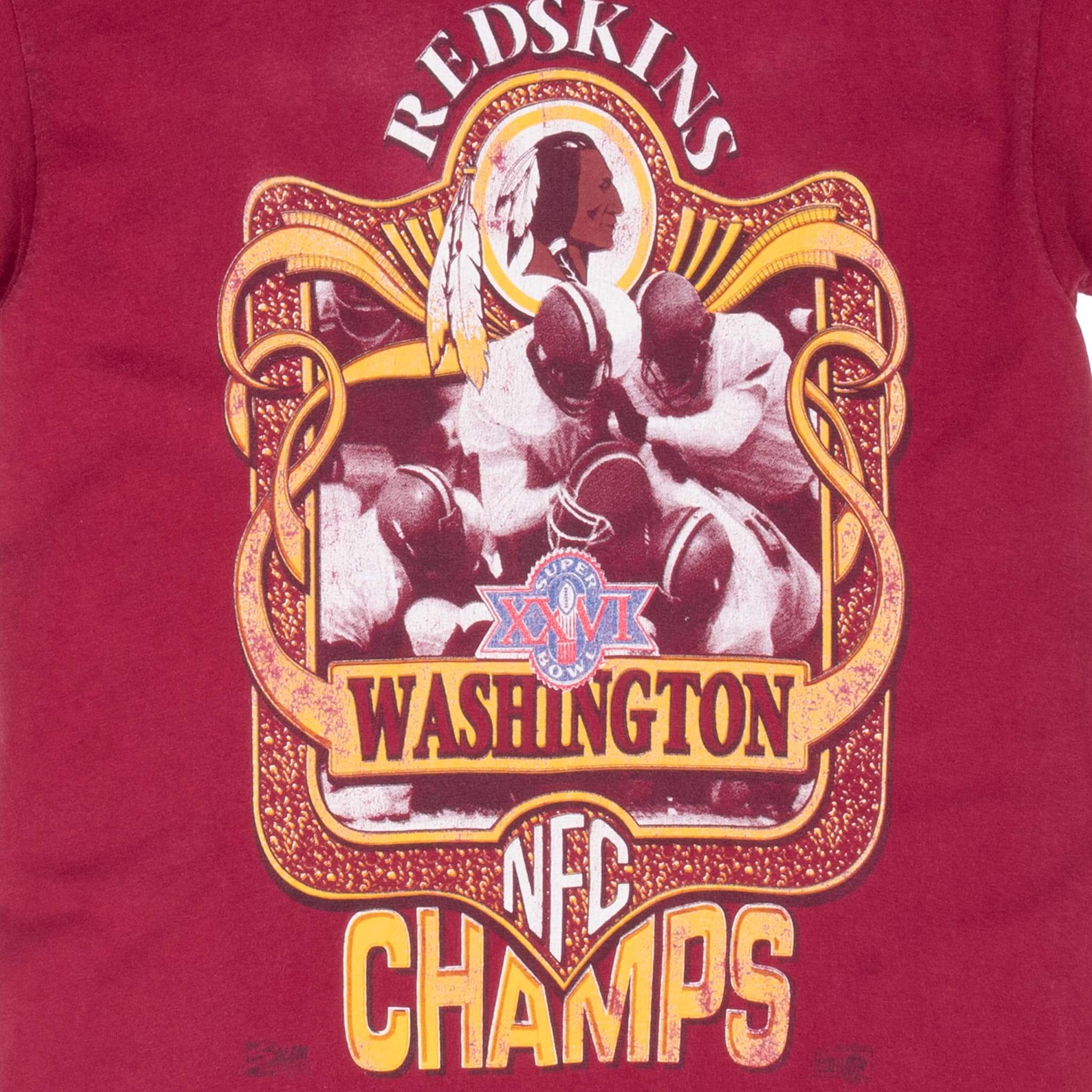 Vintage NFL Washington Redskins NFC Champion Superbowl XXVI 1992 Tee Shirt Size Small Made In USA With Single Stitch Sleeves