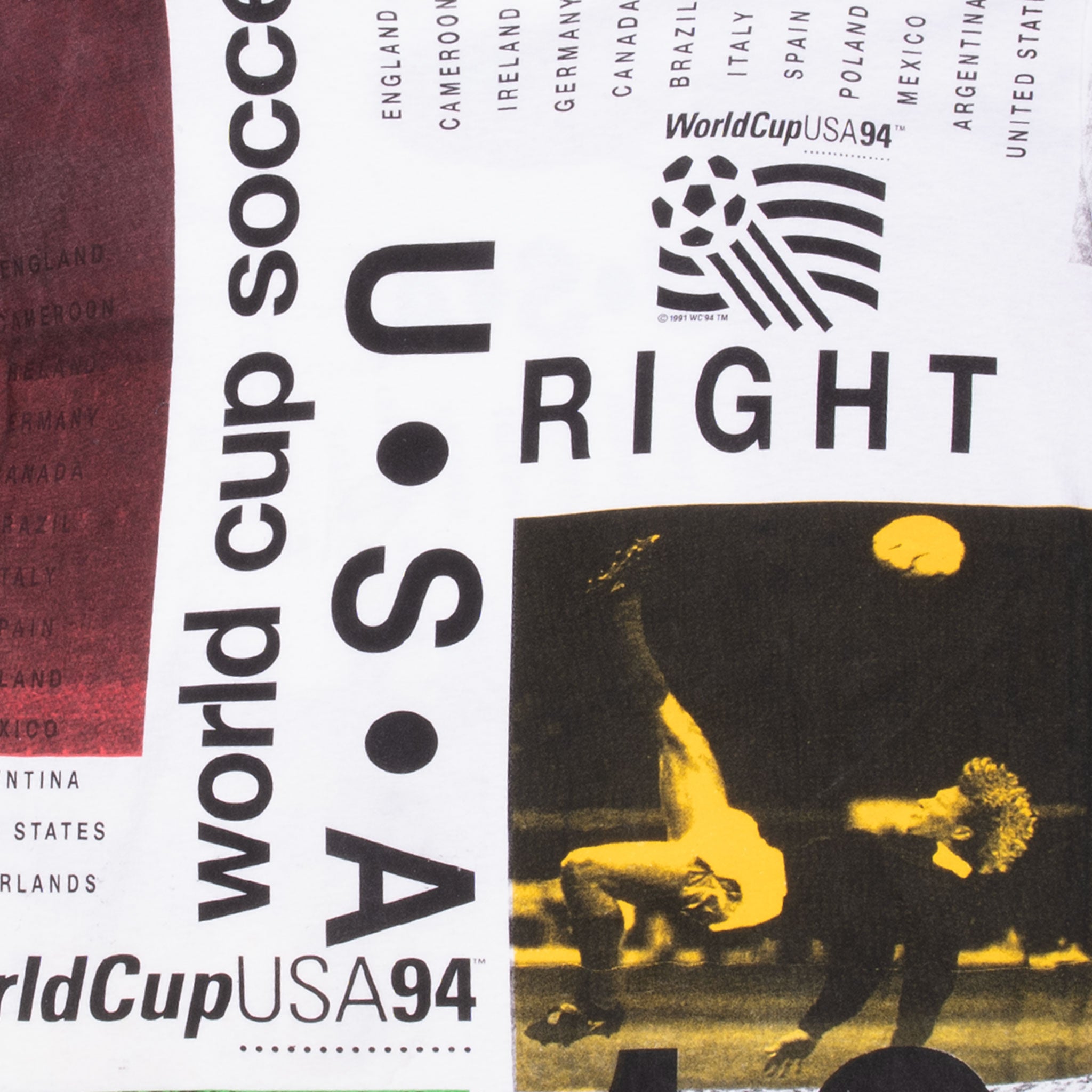 Vintage Soccer World Cup 1994 Usa All Over Print Tee Shirt Size Large With Single Stitch Sleeves