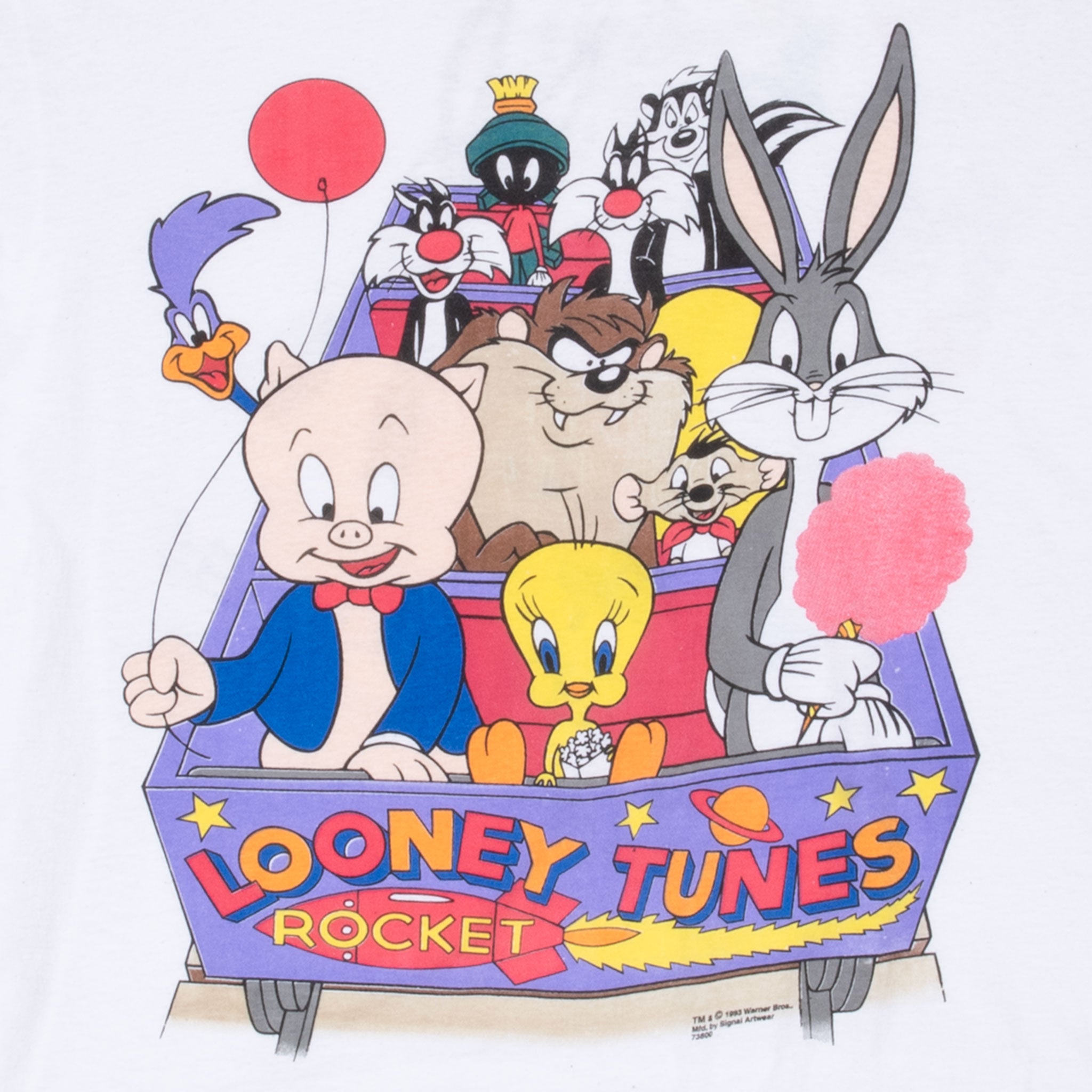 Vintage Looney Tunes Rocket Tee Shirt 1993 Size XL Made In Usa With Single Stitch Sleeves