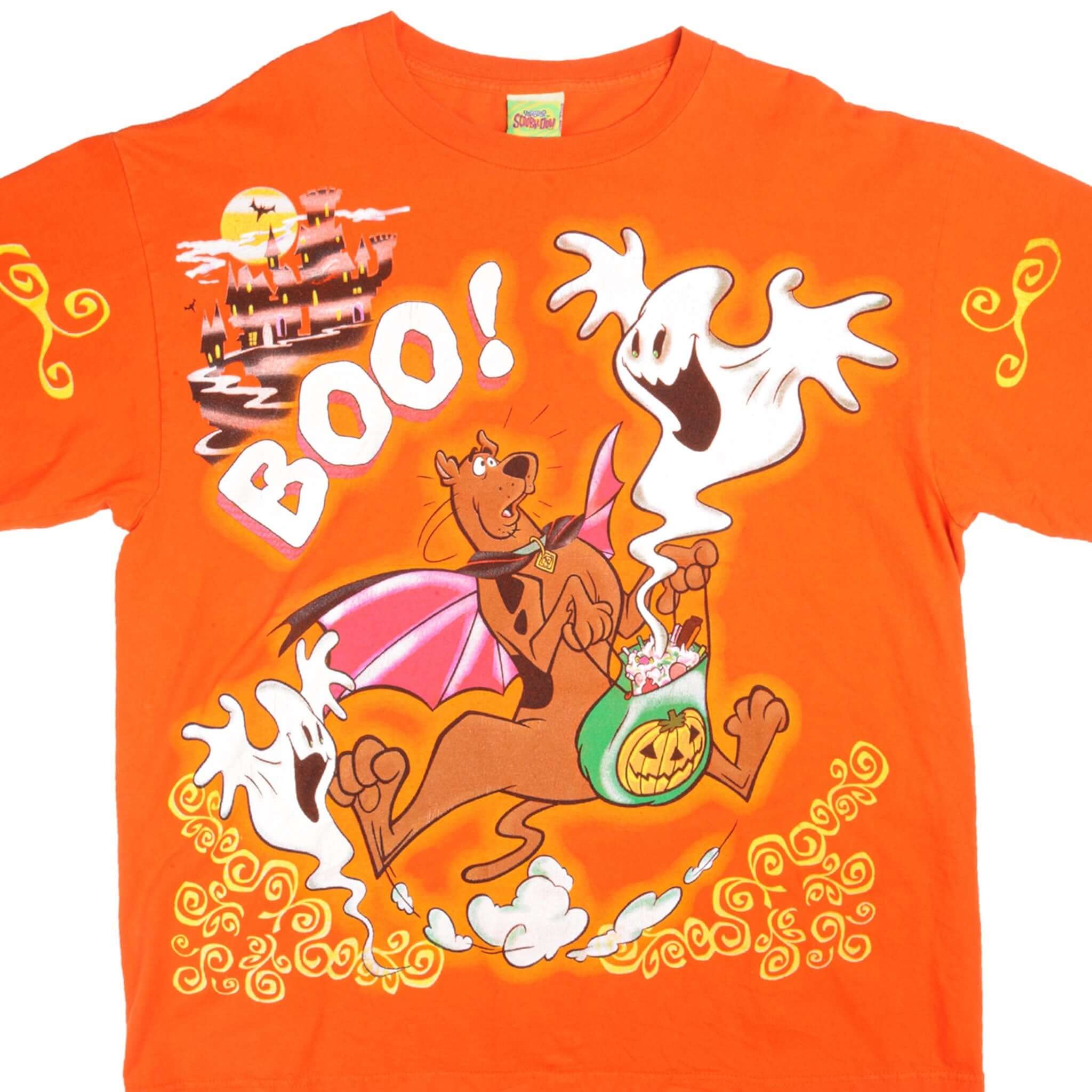 Vintage Orange Happy Halloween Boo! Scooby-Doo Tee Shirt 2000 Size Large