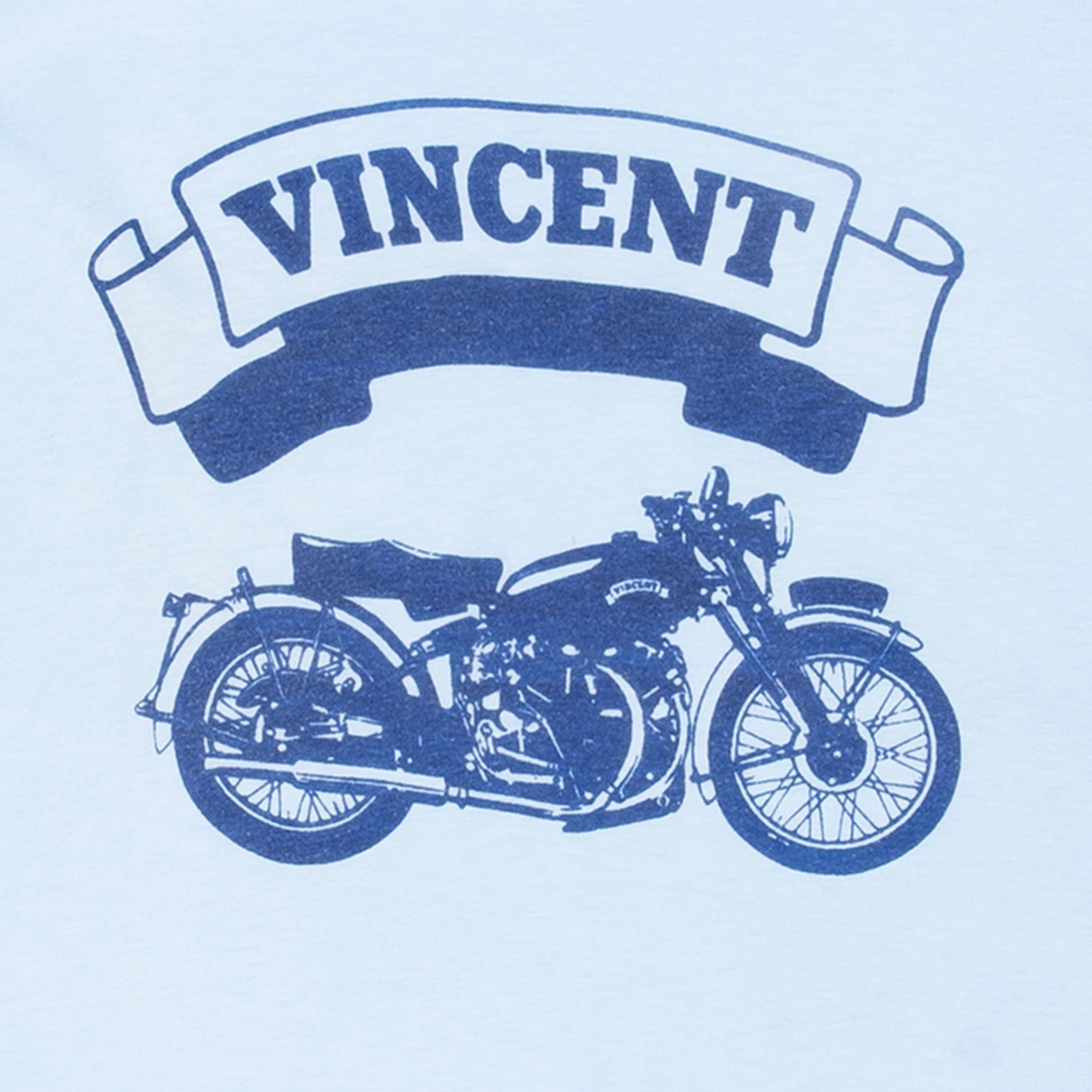 Vintage Vincent Biker Blue Tee Shirt 1980S Size Medium Made In Usa With Single Stitch Sleeves