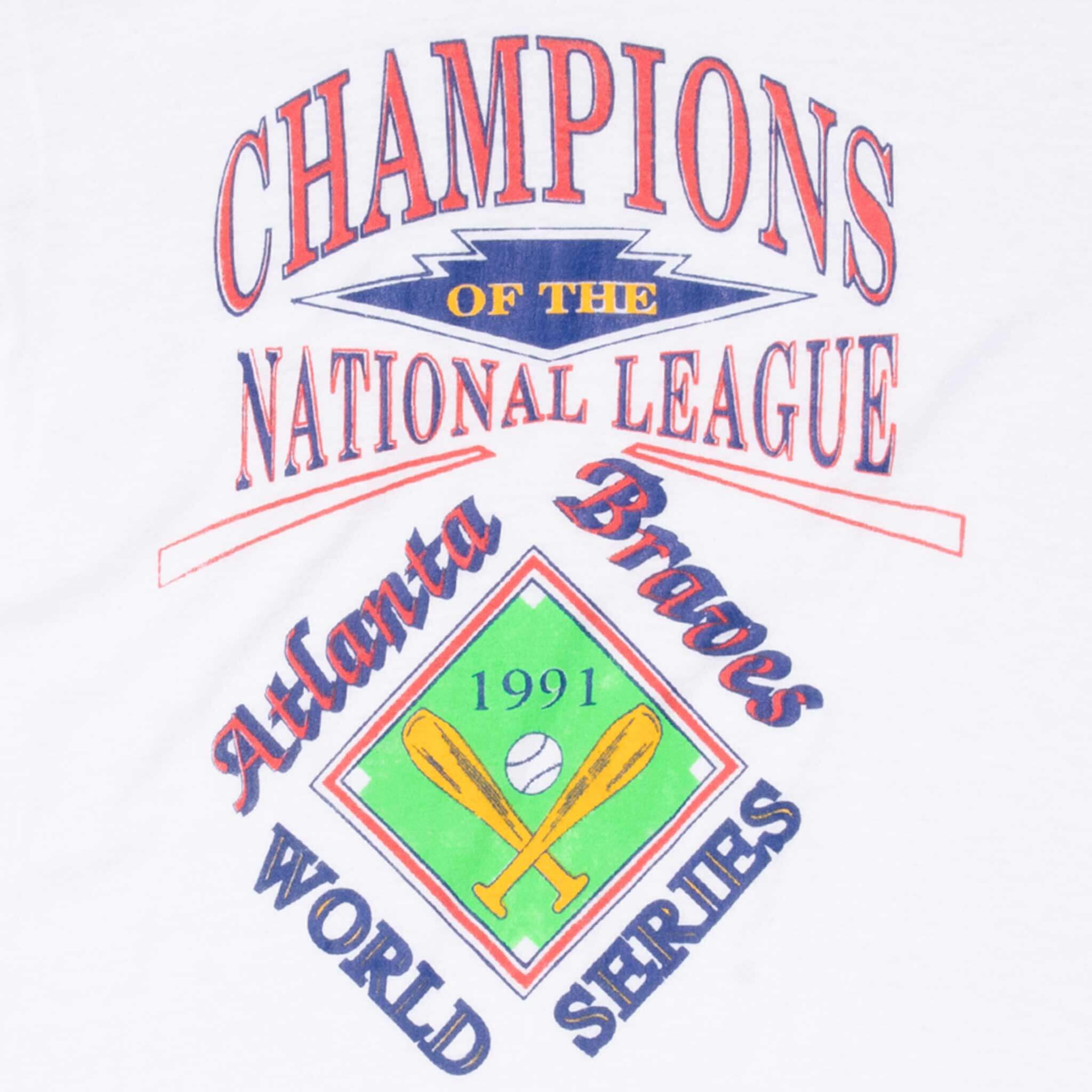 Vintage Mlb Atlanta Braves National League Champions 1991 Tee Shirt Size Medium Made In Usa With Single Stitch Sleeves