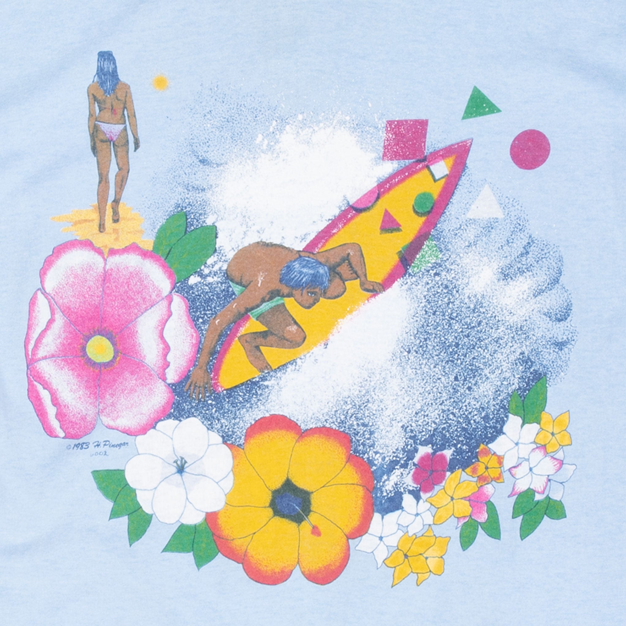 Vintage Hawaiian Ocean To Ocean Surfing Long Sleeve Tee Shirt 1983 Size Medium Made In Usa With Single Stitch Hem