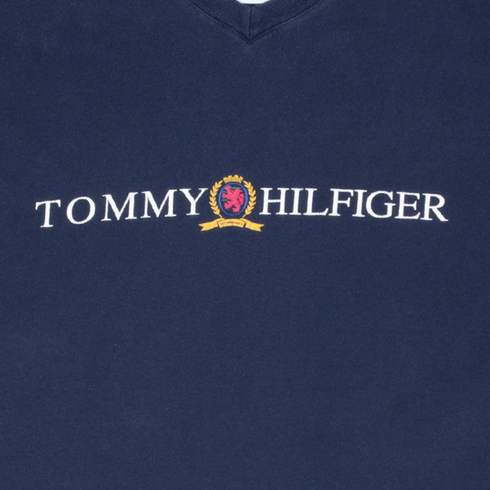 Vintage Tommy Hilfiger Blue V Neck Tee Shirt 1990S Size Large
