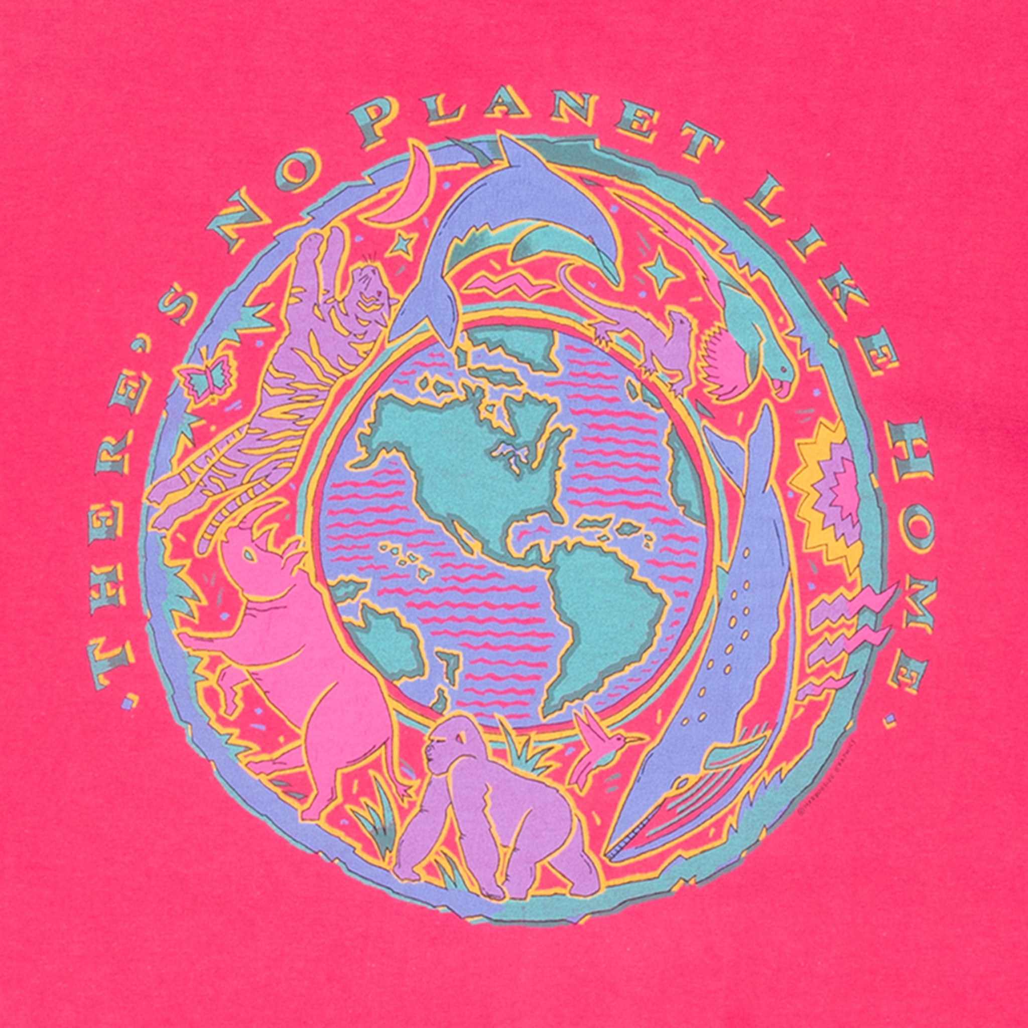 Vintage There Is No Planet Like Home Animal Print Tee Shirt 1990S Size XL Made In Usa With Single Stitch Sleeves