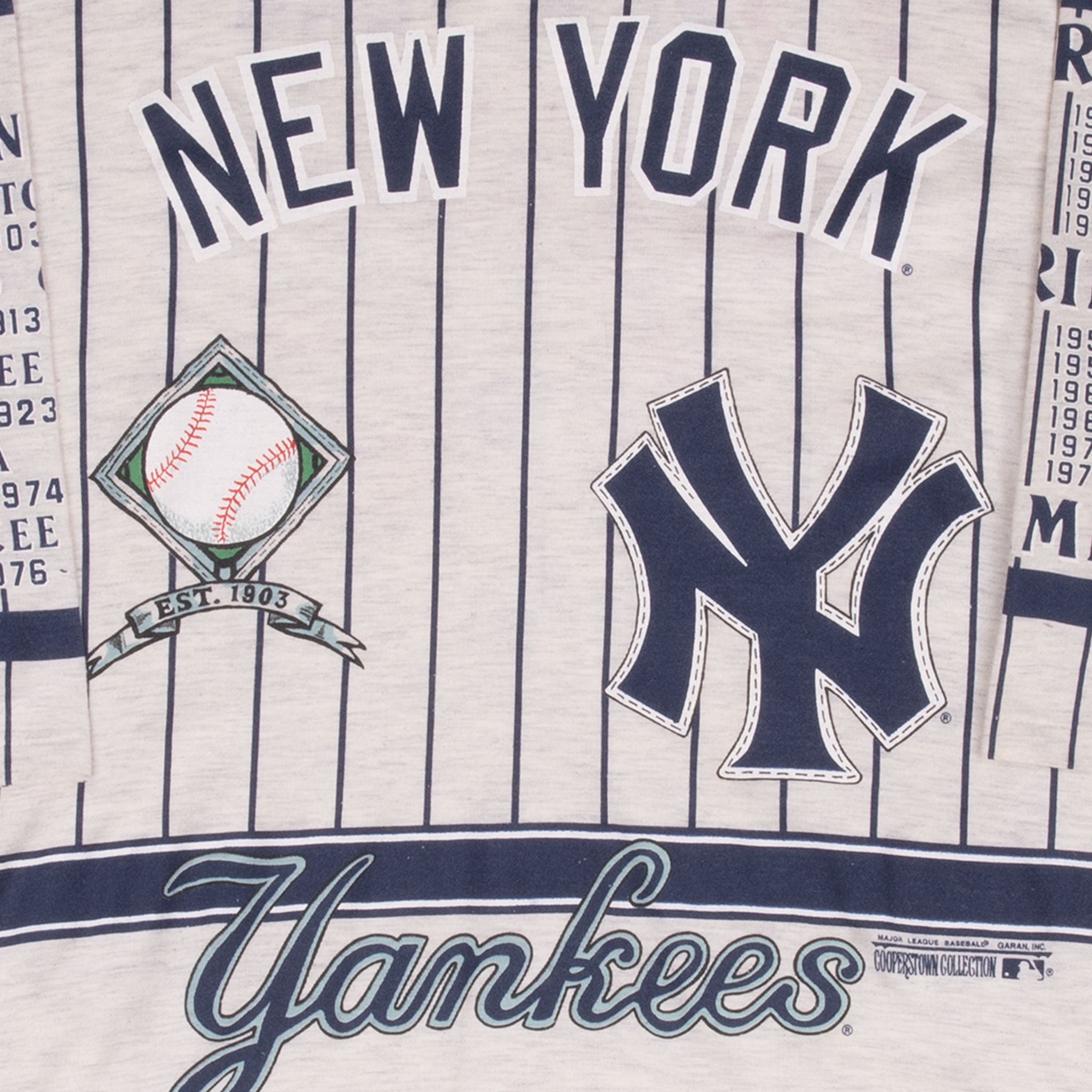 Vintage Mlb New York Yankees All Over Print Tee Shirt 1980S Size Large Made In Usa With Single Stitch Sleeves
