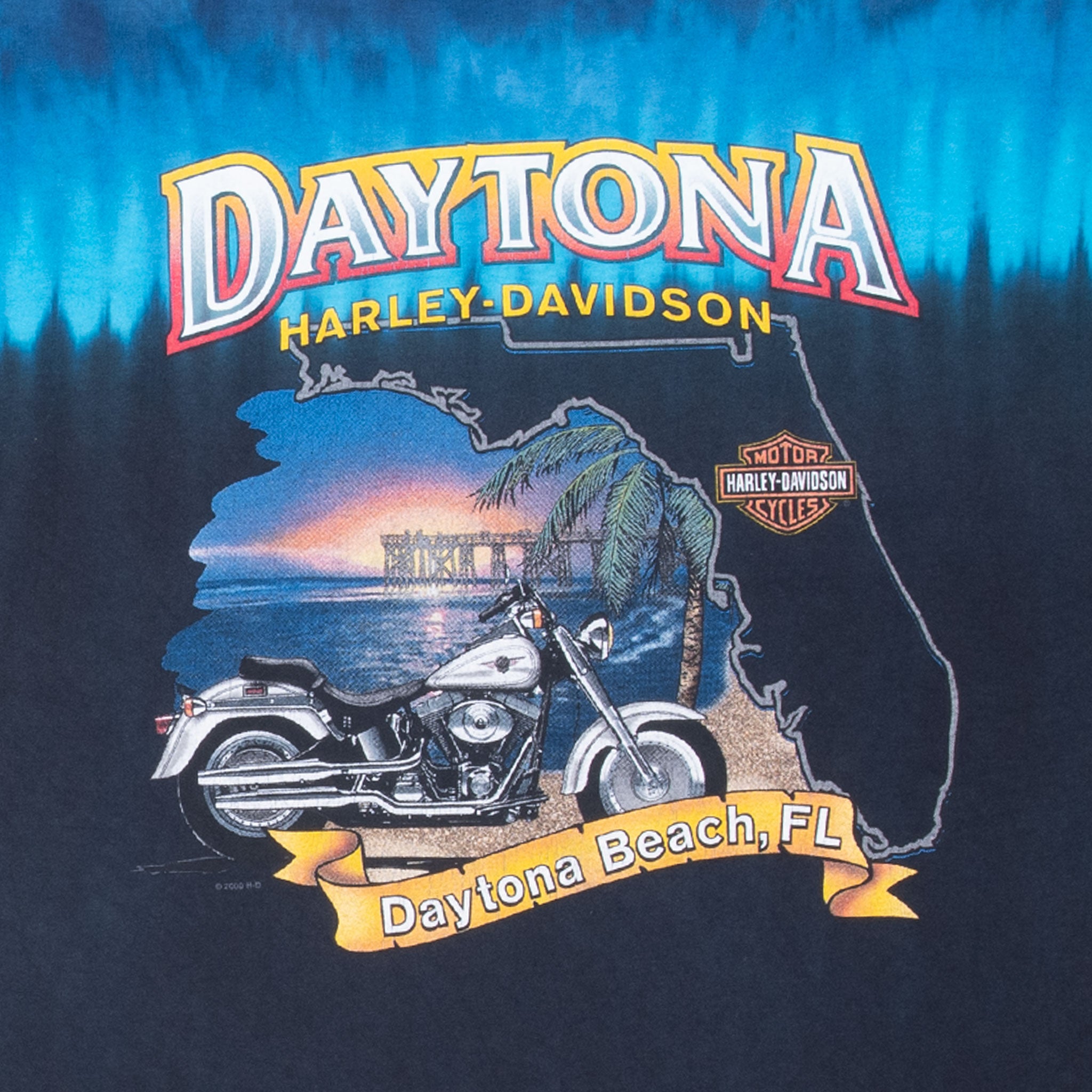 Vintage Harley Davidson Daytona Beach 2000 Tie Dye Tee Shirt With SIngle Stitch Sleeves Size Large Made In Usa