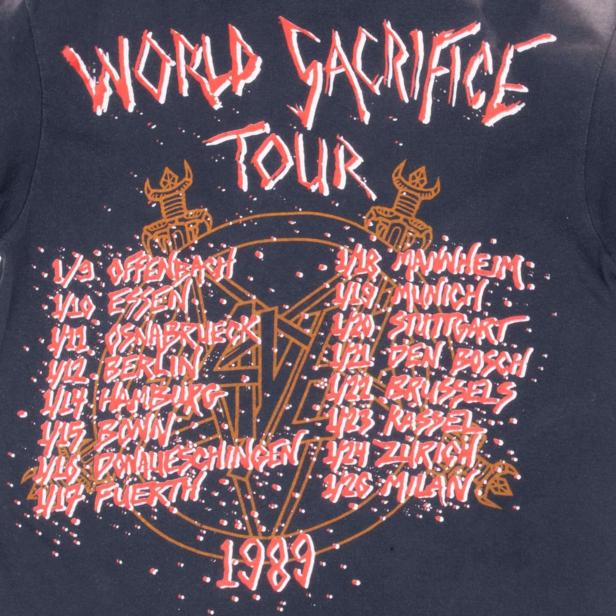 Vintage Slayer World Sacrifice Tour 1989 Hanes Tee Shirt Size Small Made In Usa With Single Stitch Sleeves