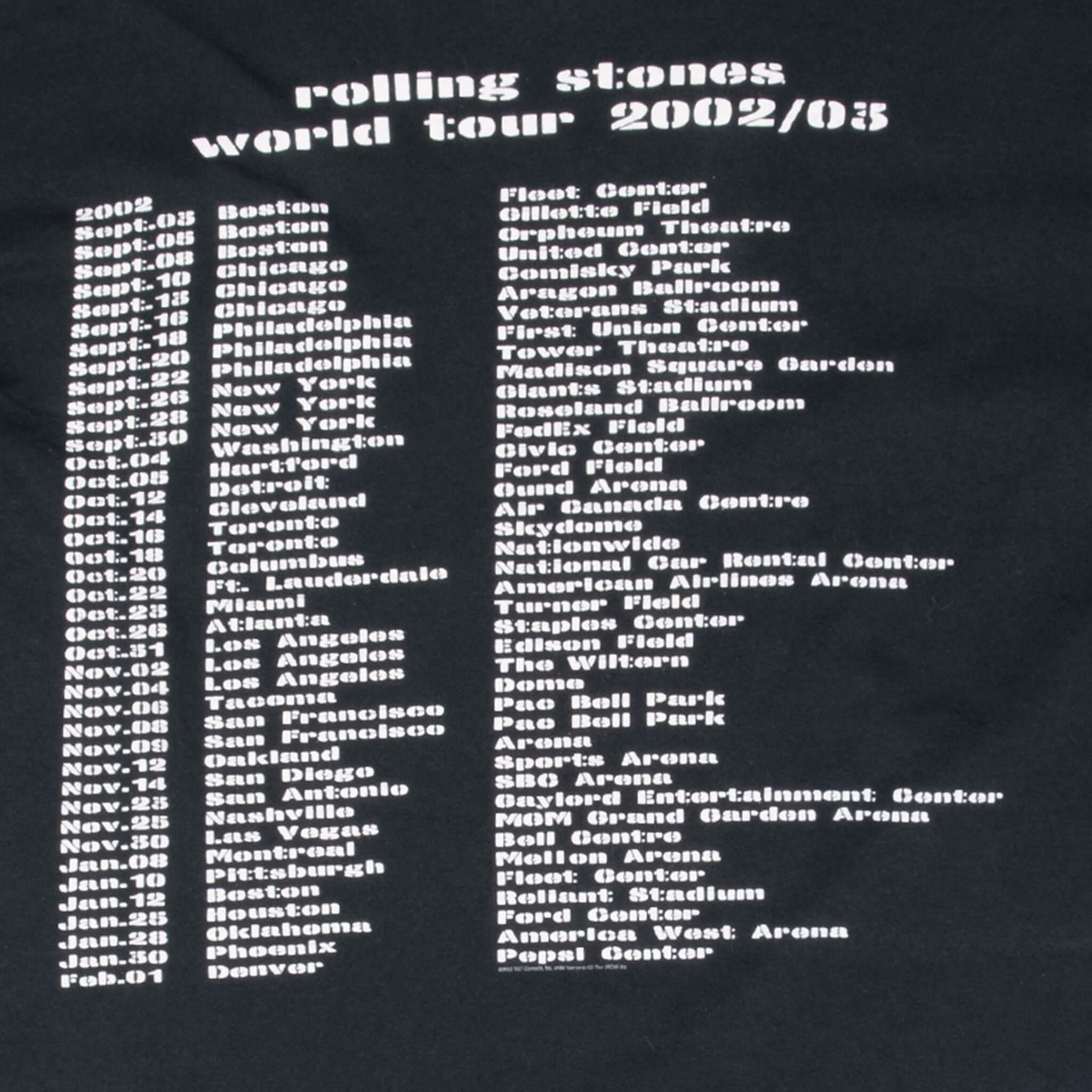 Vintage The Rolling Stones Tour 2002 2003 Tee Shirt Size XL