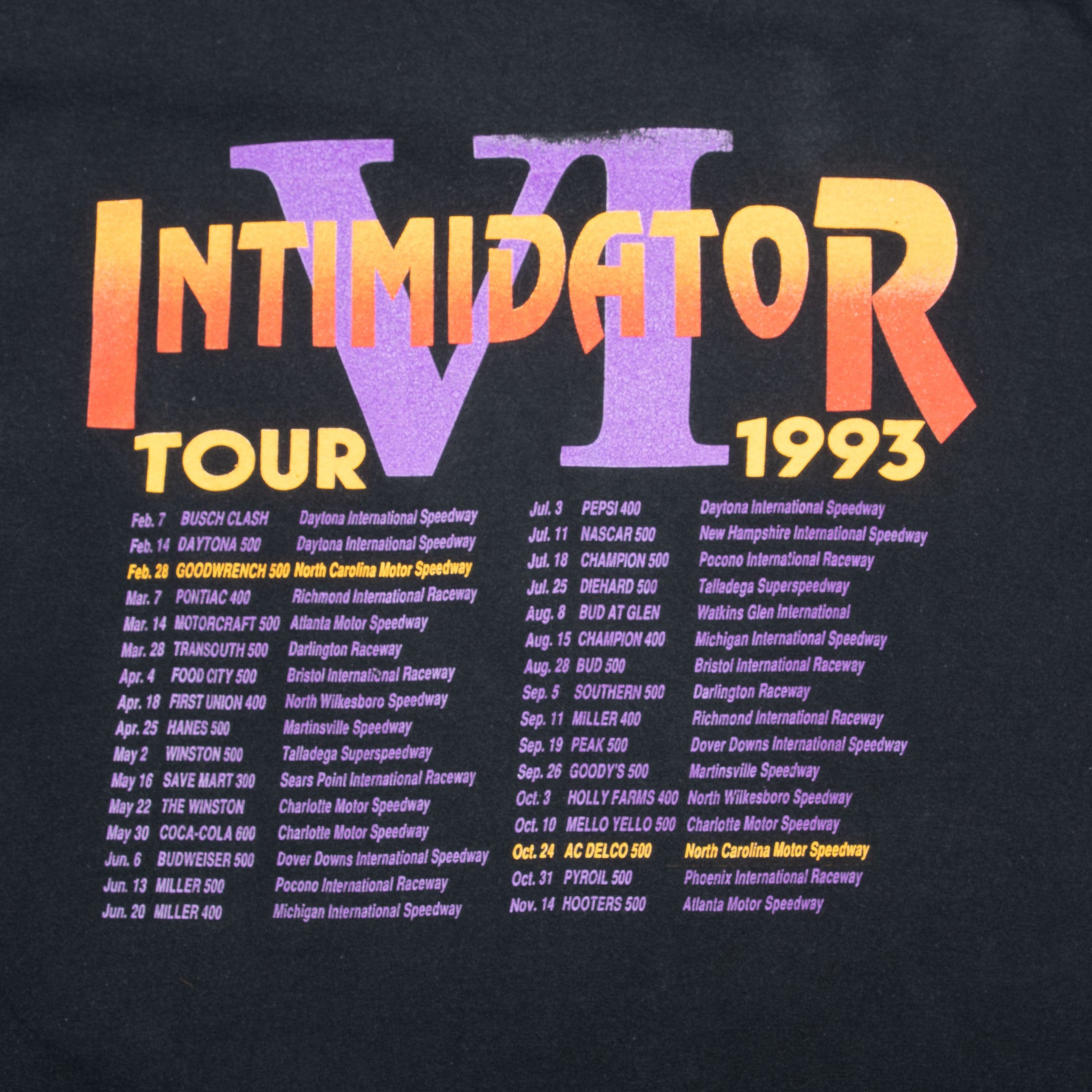 Vintage Nascar Dale Earnhardt Intimidator 6 Tour 1993 Tee Shirt Size Large Made Usa With Single Stitch Sleeves