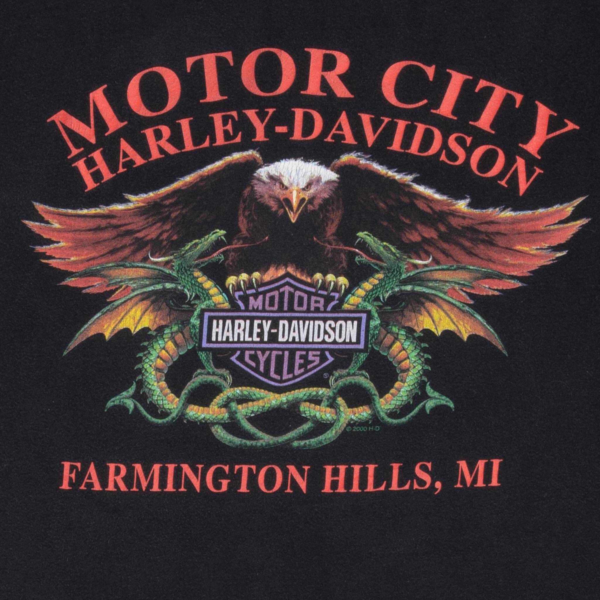 Vintage Harley Davidson Eagle Dragon Tee Shirt 2000 Size 2XL Made In Usa