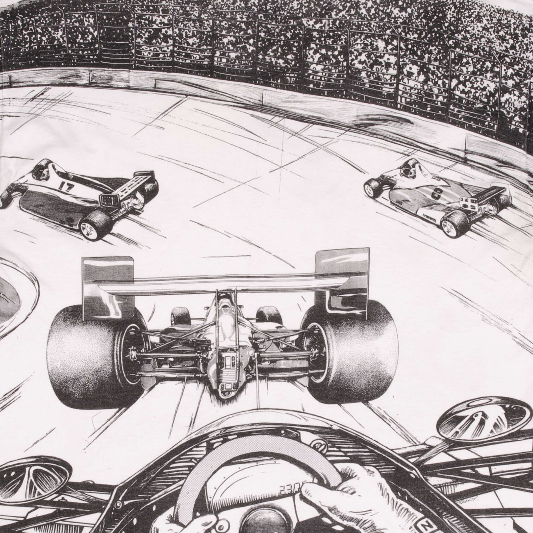 Vintage Racing All Over Print Indy Cars 1995 Tee Shirt Size XL Made In Usa With Single Stitch Sleeves