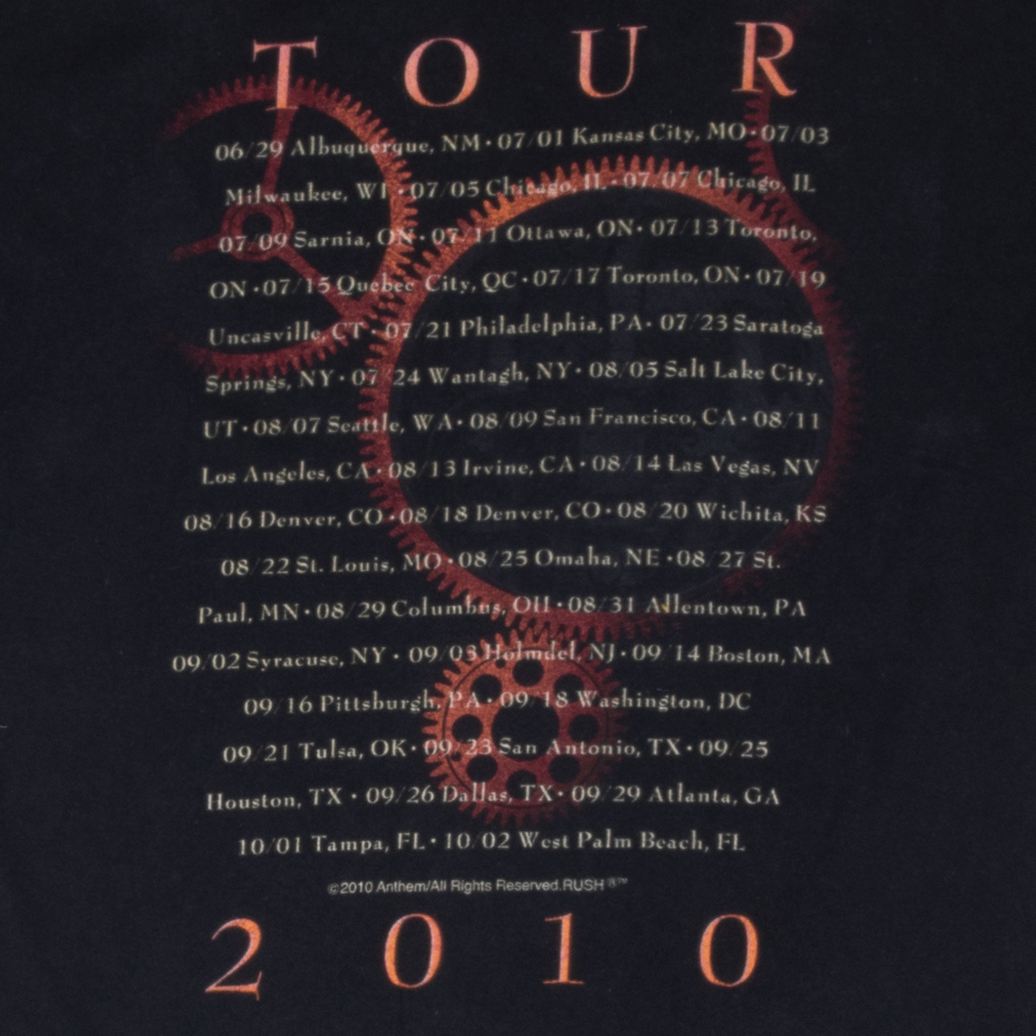Vintage Rush Time Machine Tour 2010 Tee Shirt Size Small