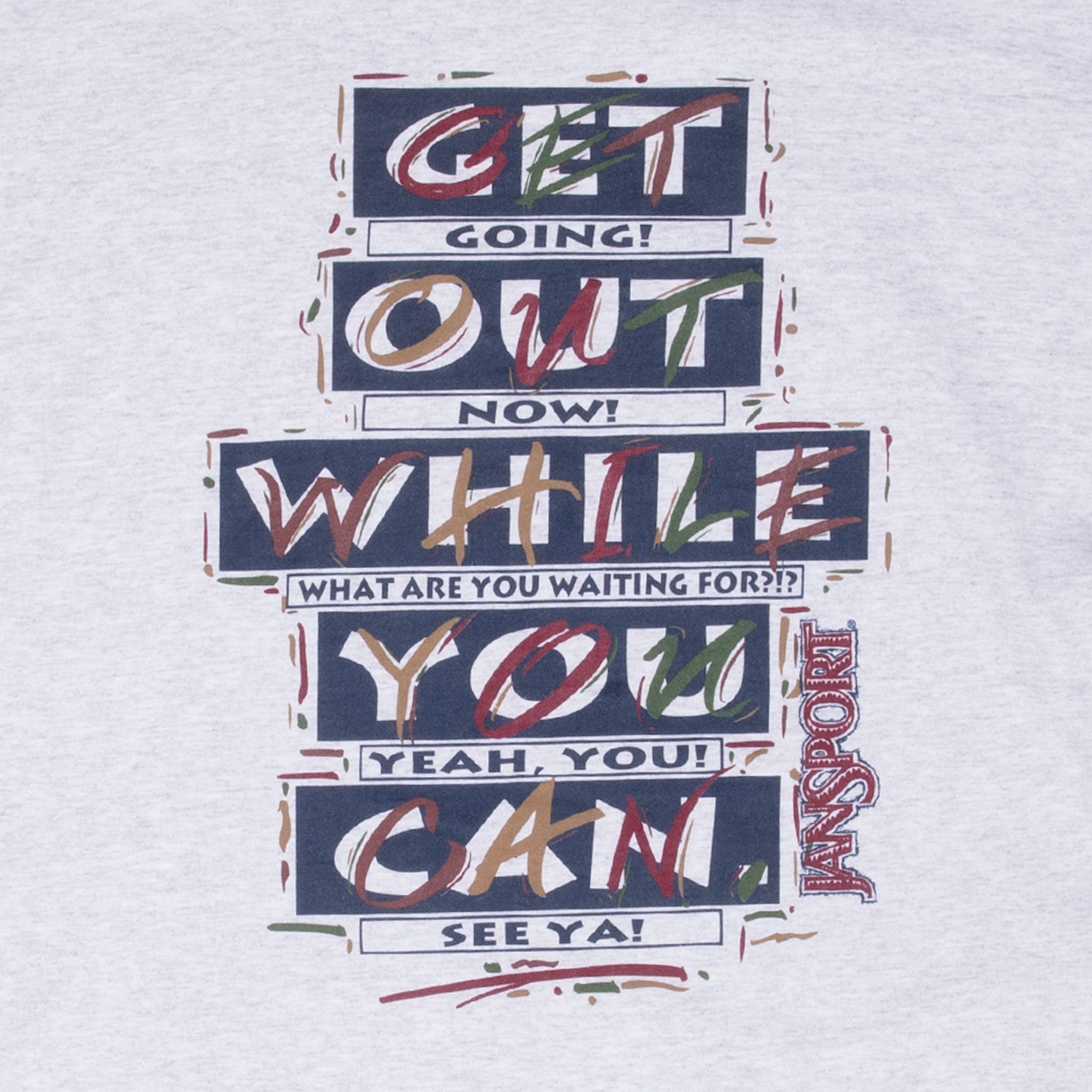 Vintage Jansport Get Going Grey Long Sleeve Tee Shirt 1990S Size 2XL Made In Usa