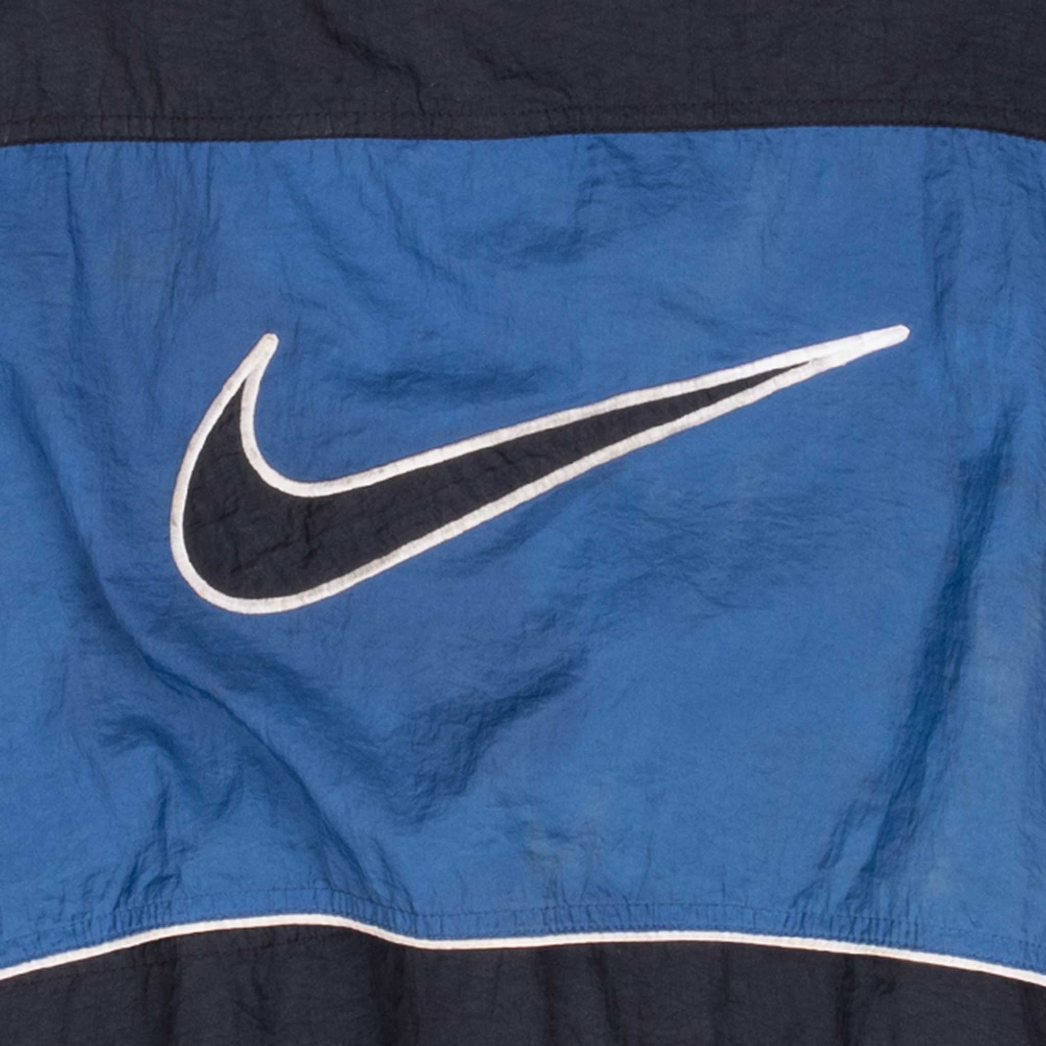 Vintage Nike Big Swoosh Blue And Black Windbreaker Jacket 1990S Size XL
