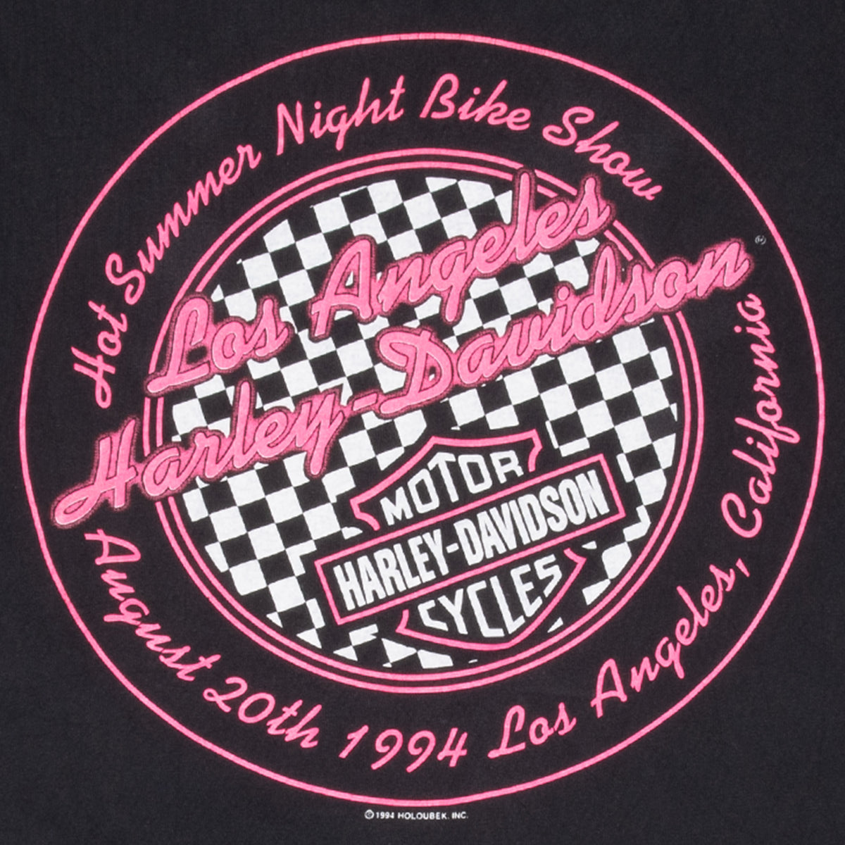 Vintage Harley Davidson Neon Los Aneles Tee Shirt 1994 Size XL Made In Usa With Single Stitch Sleeves