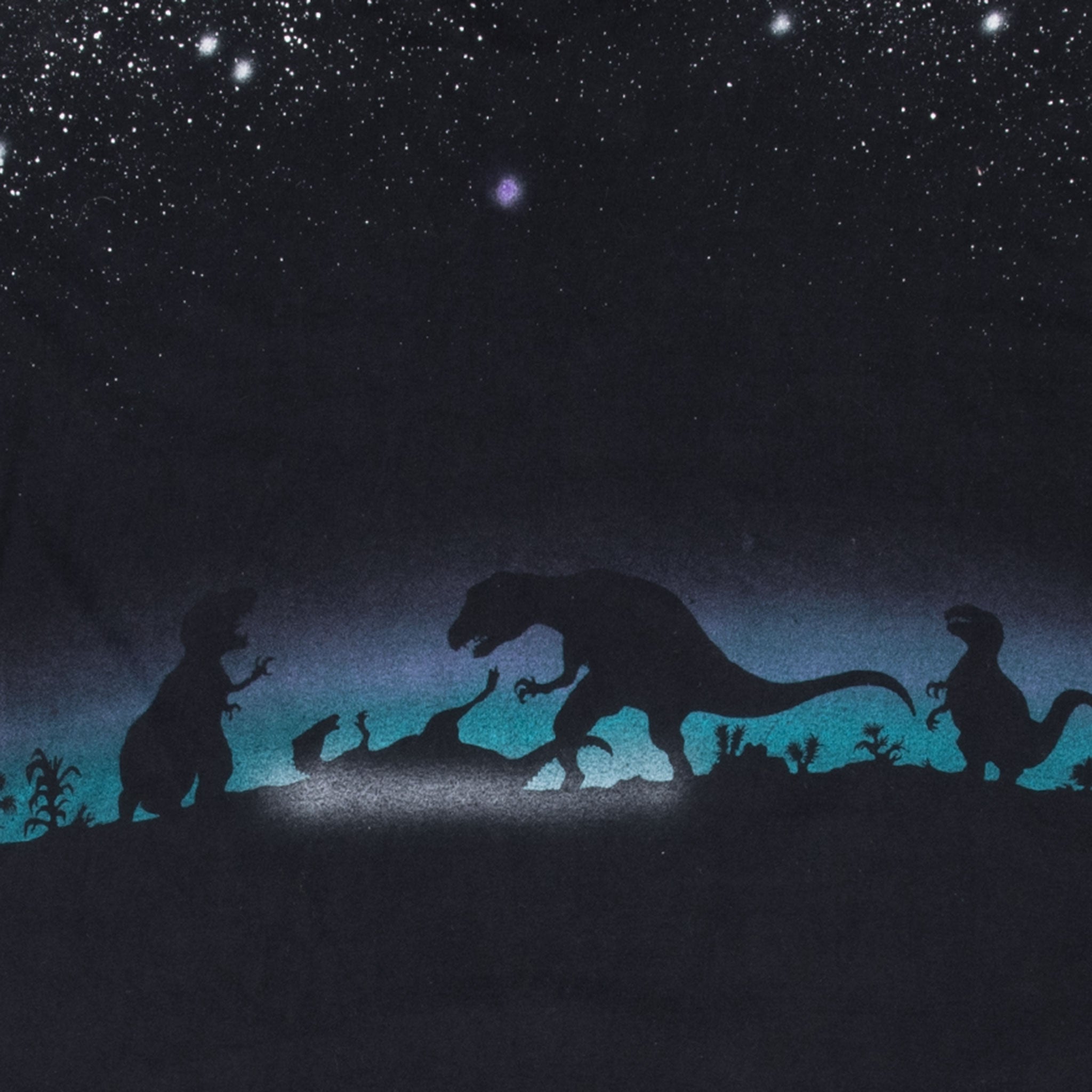 Vintage Dinosaur Moon Graphic All Over Print Tee Shirt 1990S Size XL Made In Usa