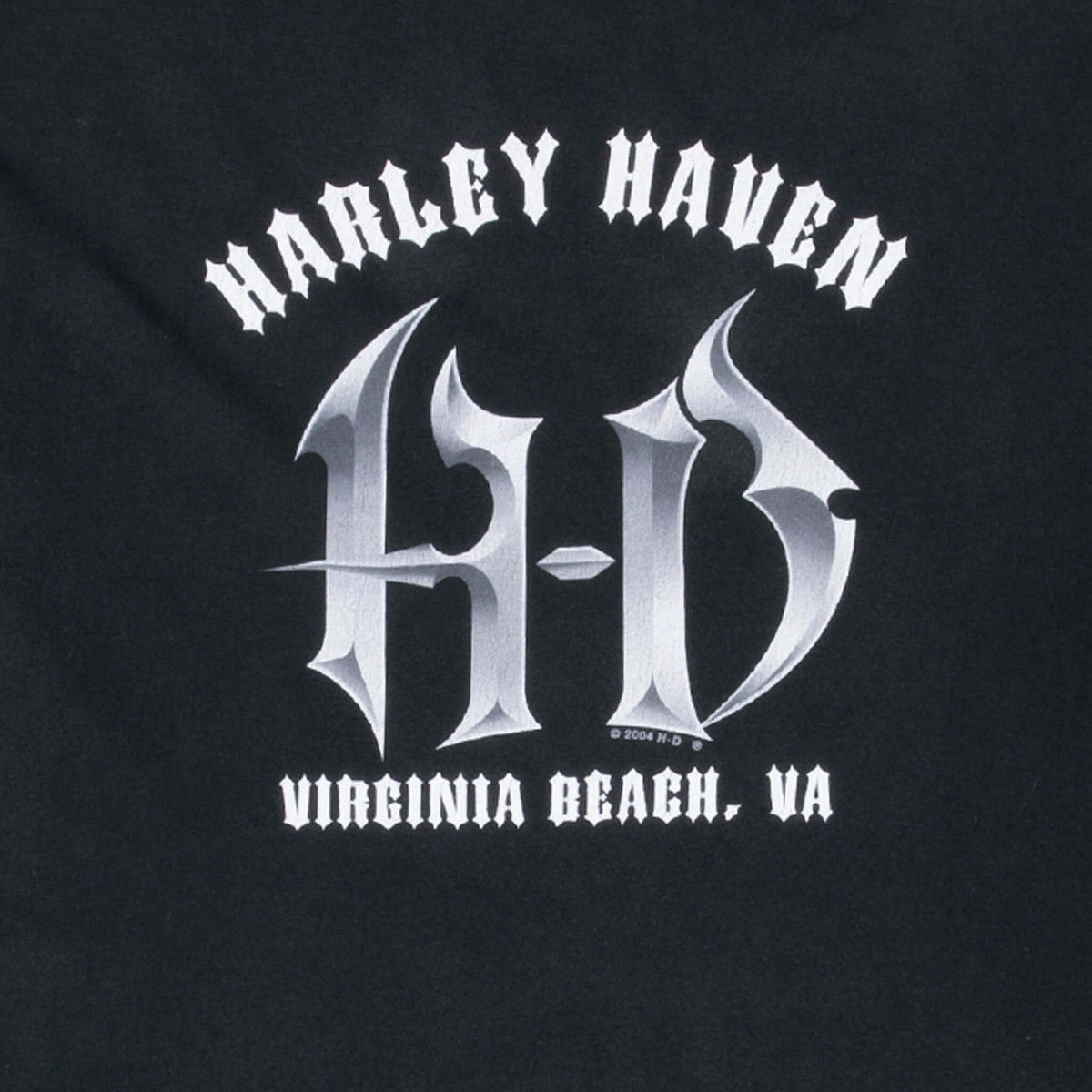 Close-up of Harley Haven H-D Virginia Beach, VA back print