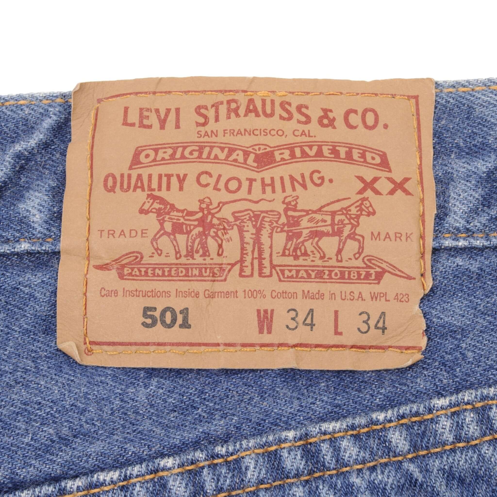 Beautiful Indigo Levis 501 Jeans 1990s Made in USA with Medium Wash Size on tag 34X34 Actual Size 33X31 Back Button #532