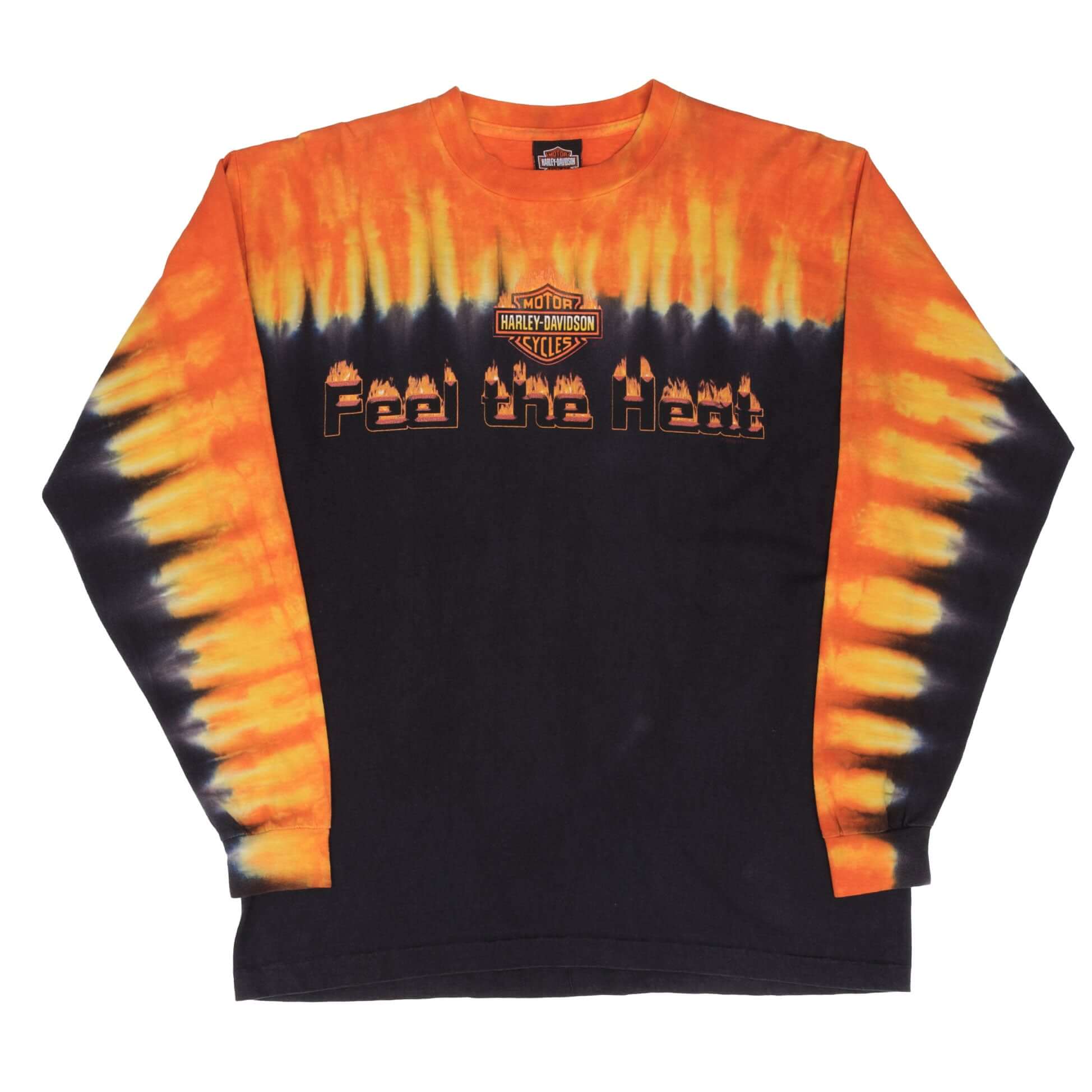 Vintage Harley Davidson Feel The Heat Tie Dye Long Sleeves 2002 Tee Shirt Size Medium Made In USA
