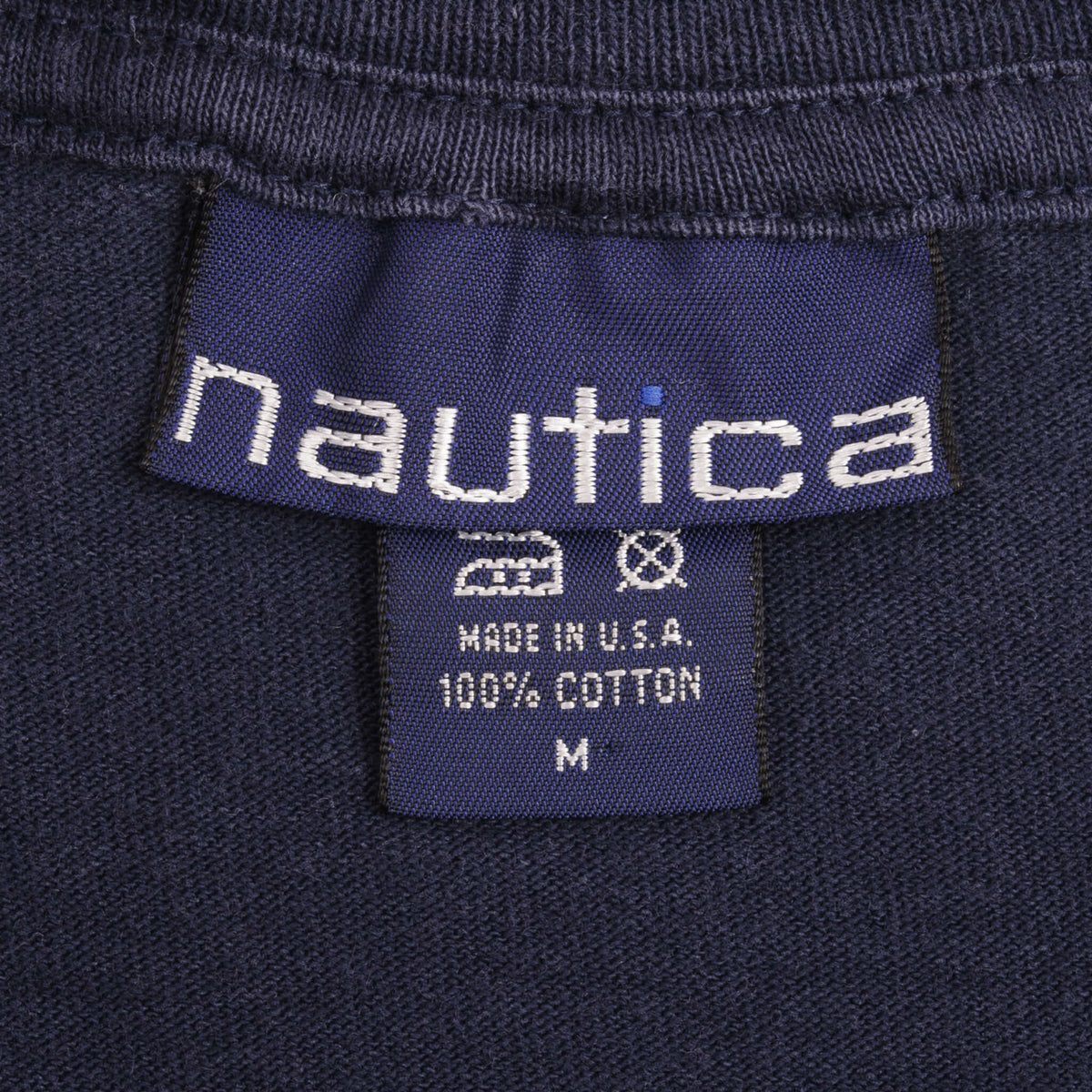 Vintage Nautica Spellout Blue Tee Shirt 1990S Size Medium Made In Usa