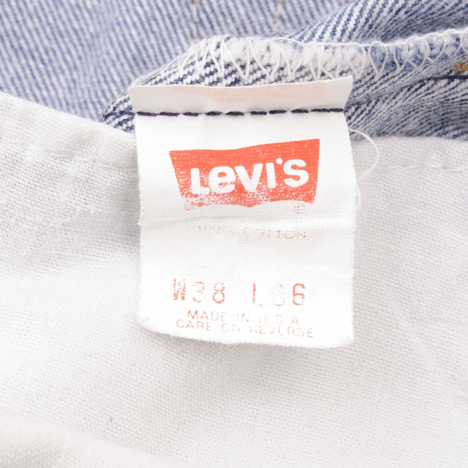 Beautiful Indigo Levis 501 Jeans 1980s Made in USA with Medium Wash with light Whiskers Size on tag 38X36 Actual Size 36X33 Back Button #552