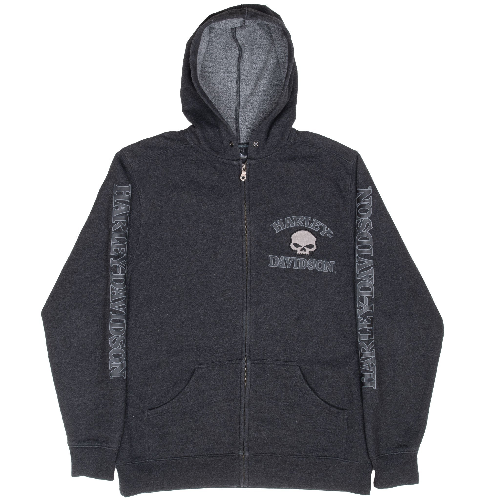 Vintage Harley Davidson Skull Full Zip Black Hoodie Sweatshirt 2000S Size Medium