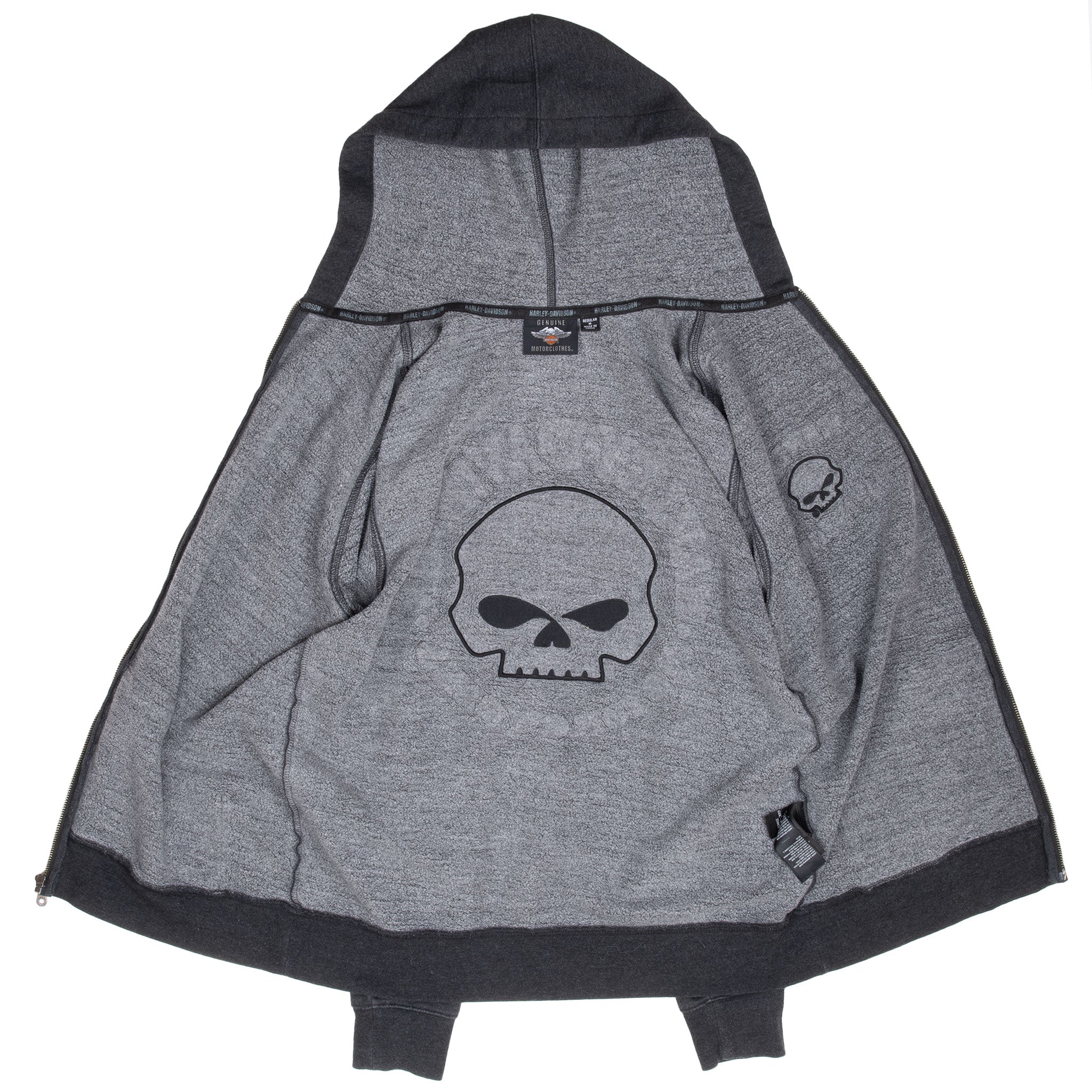 Vintage Harley Davidson Skull Full Zip Black Hoodie Sweatshirt 2000S Size Medium