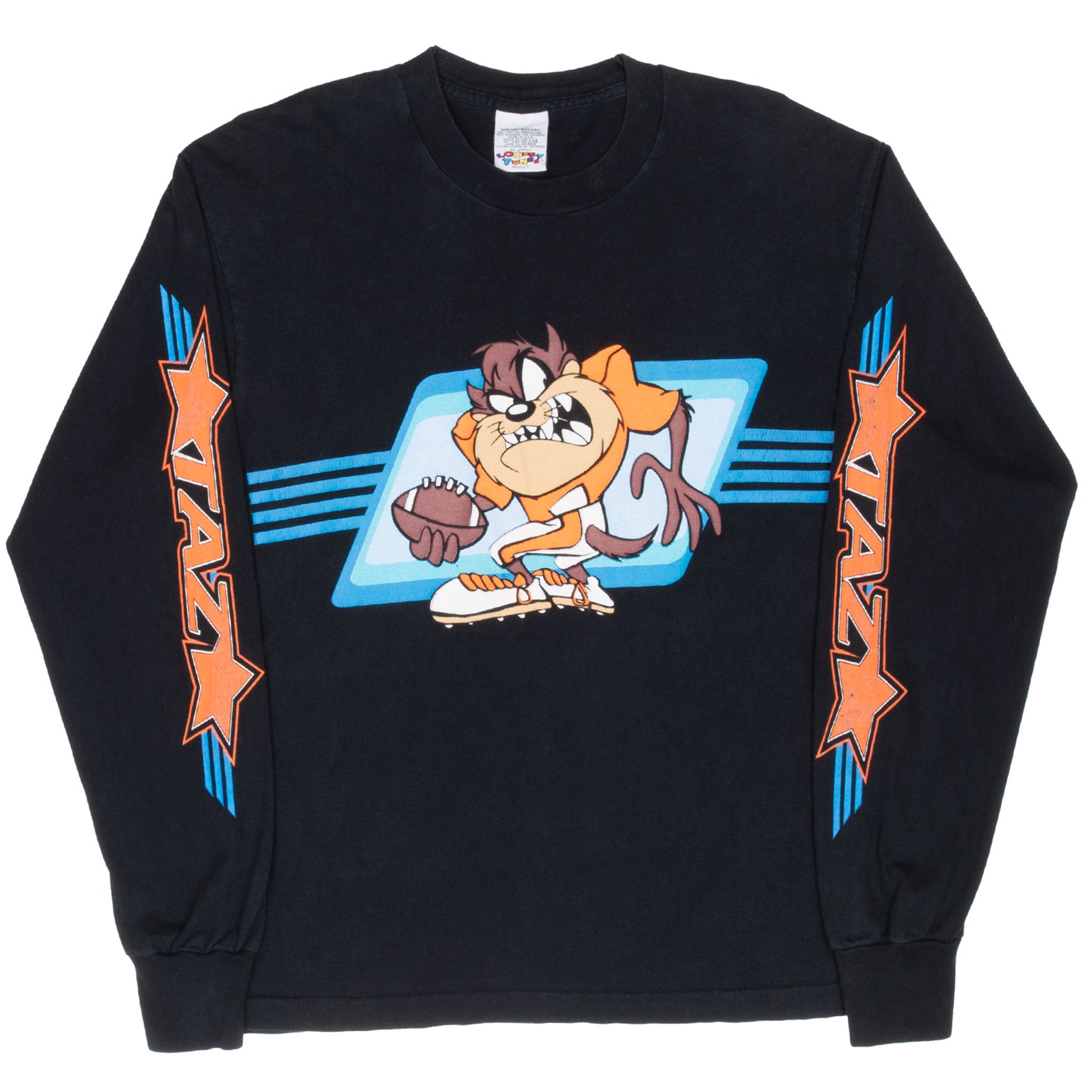 Vintage Looney Tunes Taz Football Long Sleeve Tee Shirt 1995 Size Medium Made In Usa