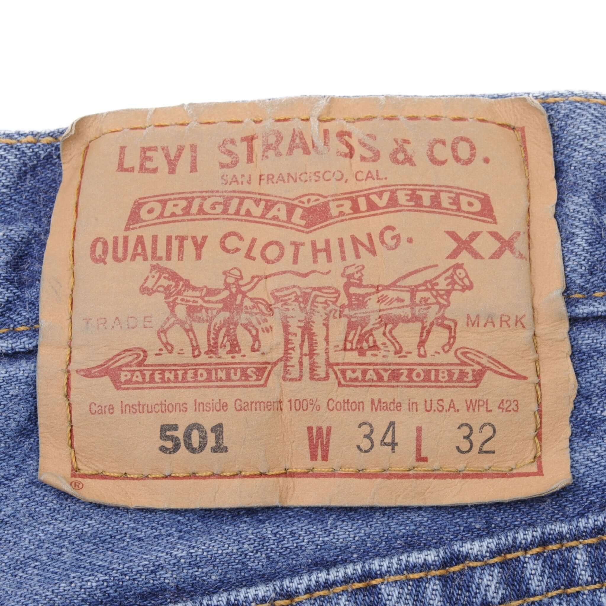 Beautiful Indigo Levis 501 Jeans 1980s Made in USA with Medium Wash Size on tag 34X32 Actual Size 33X31 Back Button #532