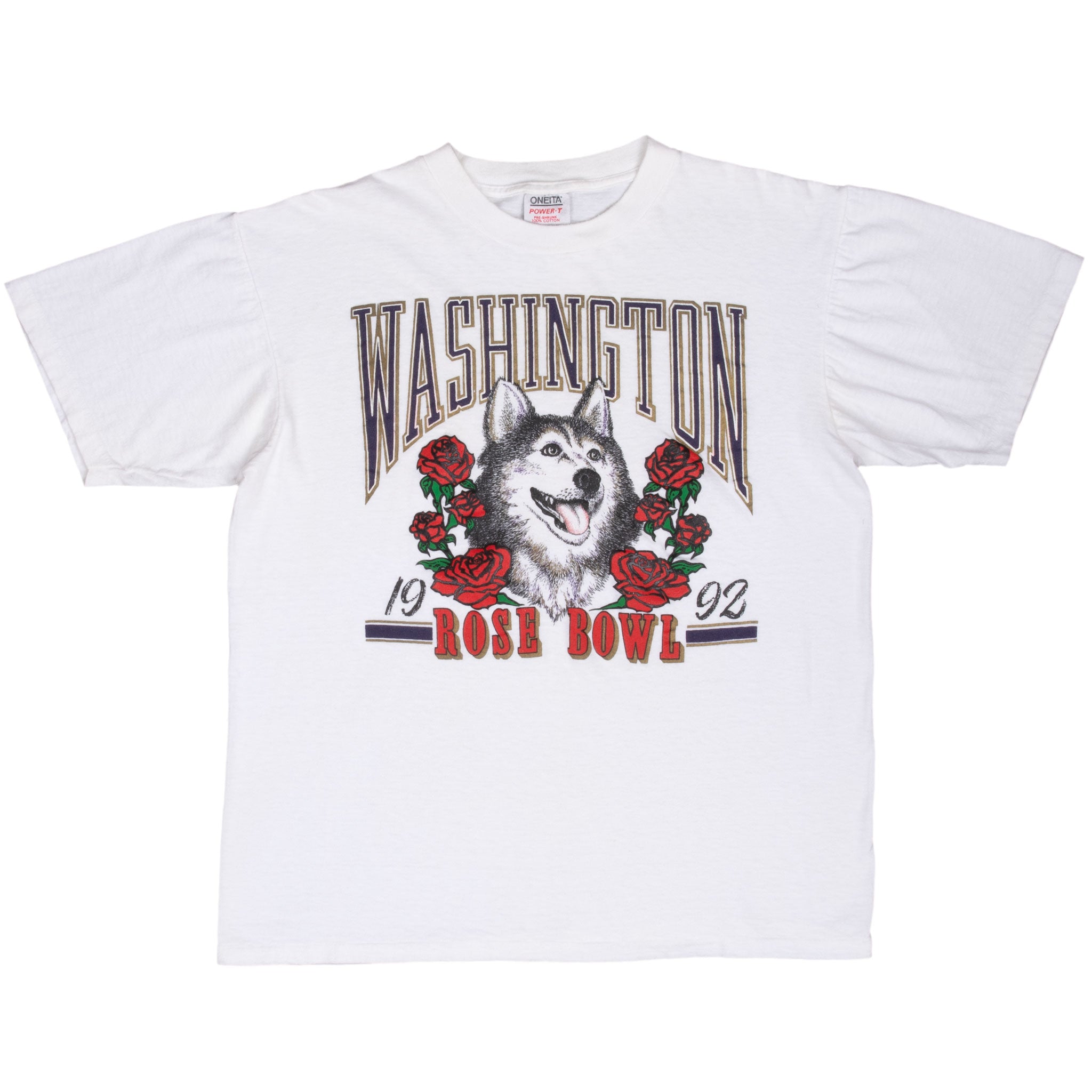 Vintage Ncaa Washington Huskies Rose Bowl 1992 Tee Shirt Size Large With Single Stitch Sleeves