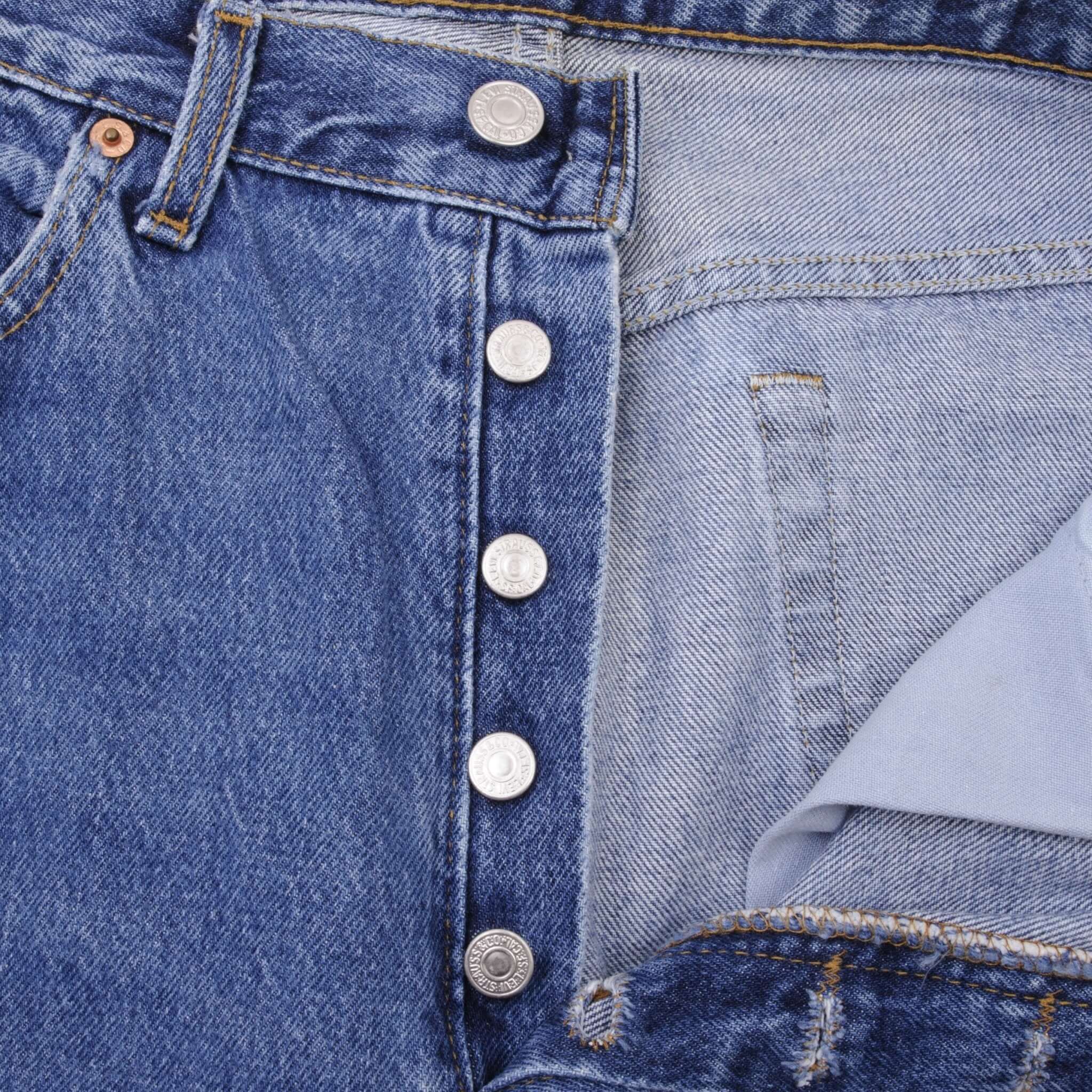 Beautiful Indigo Levis 501 Jeans 1980s Made in USA with Medium Wash Size on tag 34X34 Actual Size 34X34 Back Button #520