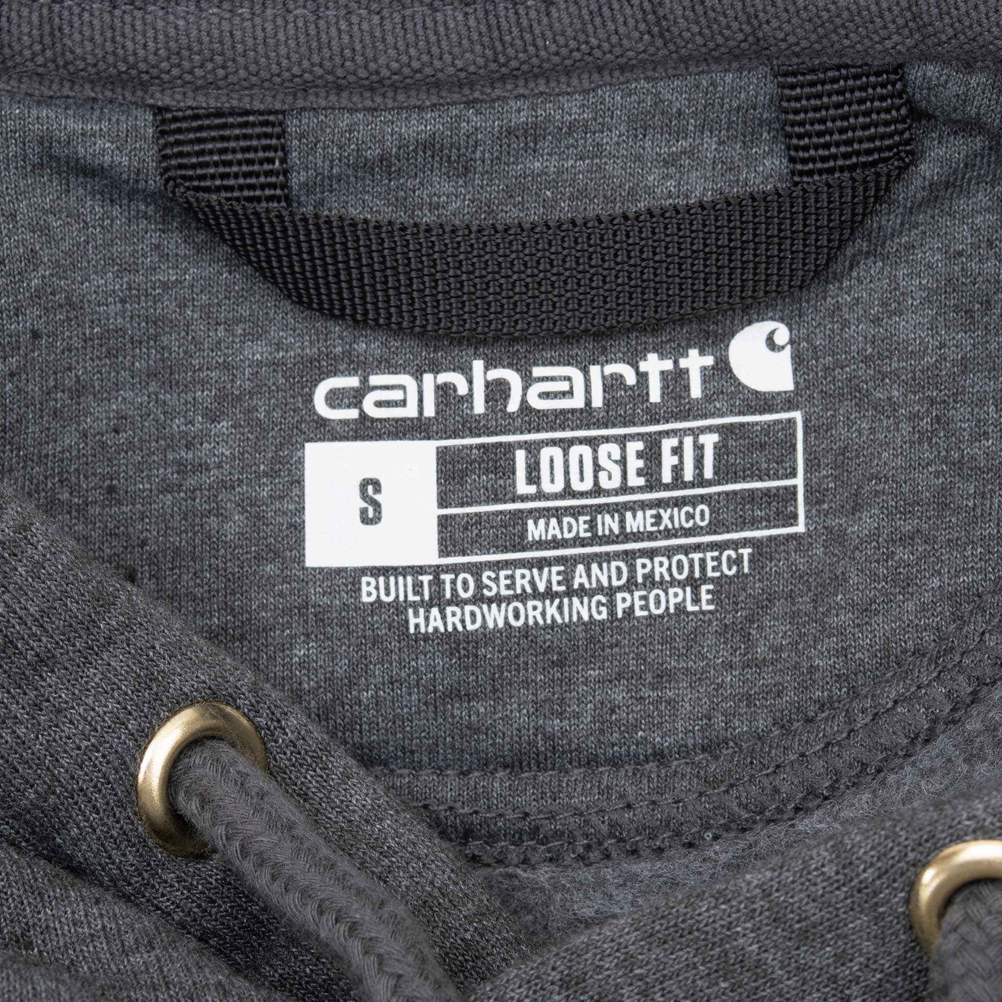 Carhartt loose fit size small neck print inside dark grey hoodie
