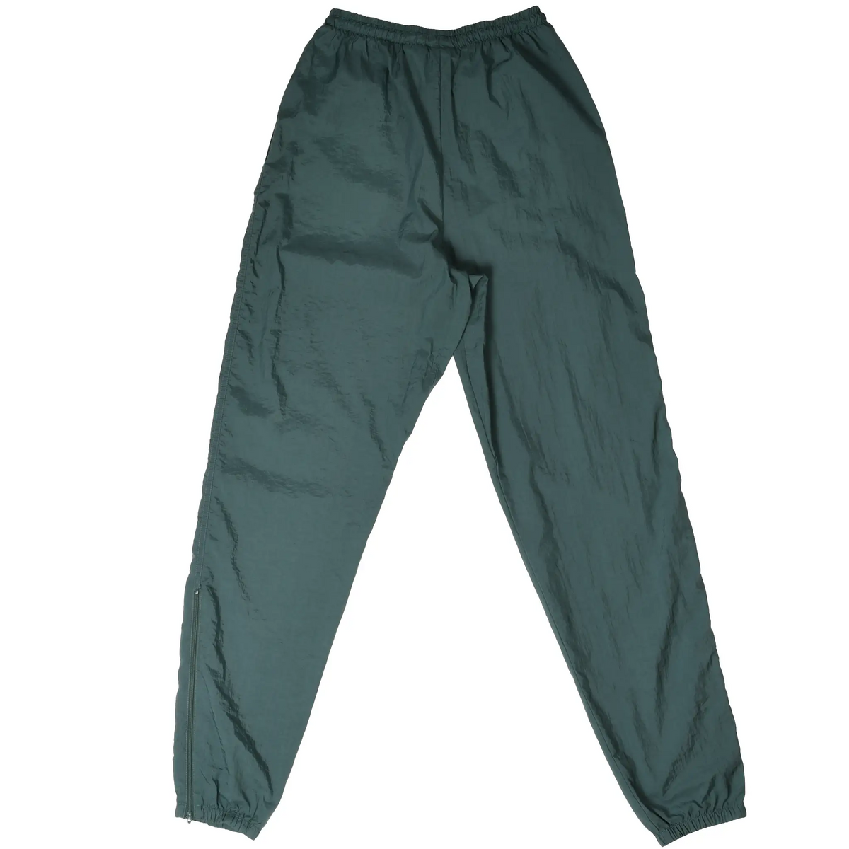 Back of dark green Nike women's track pants with elastic waistband and cuffs