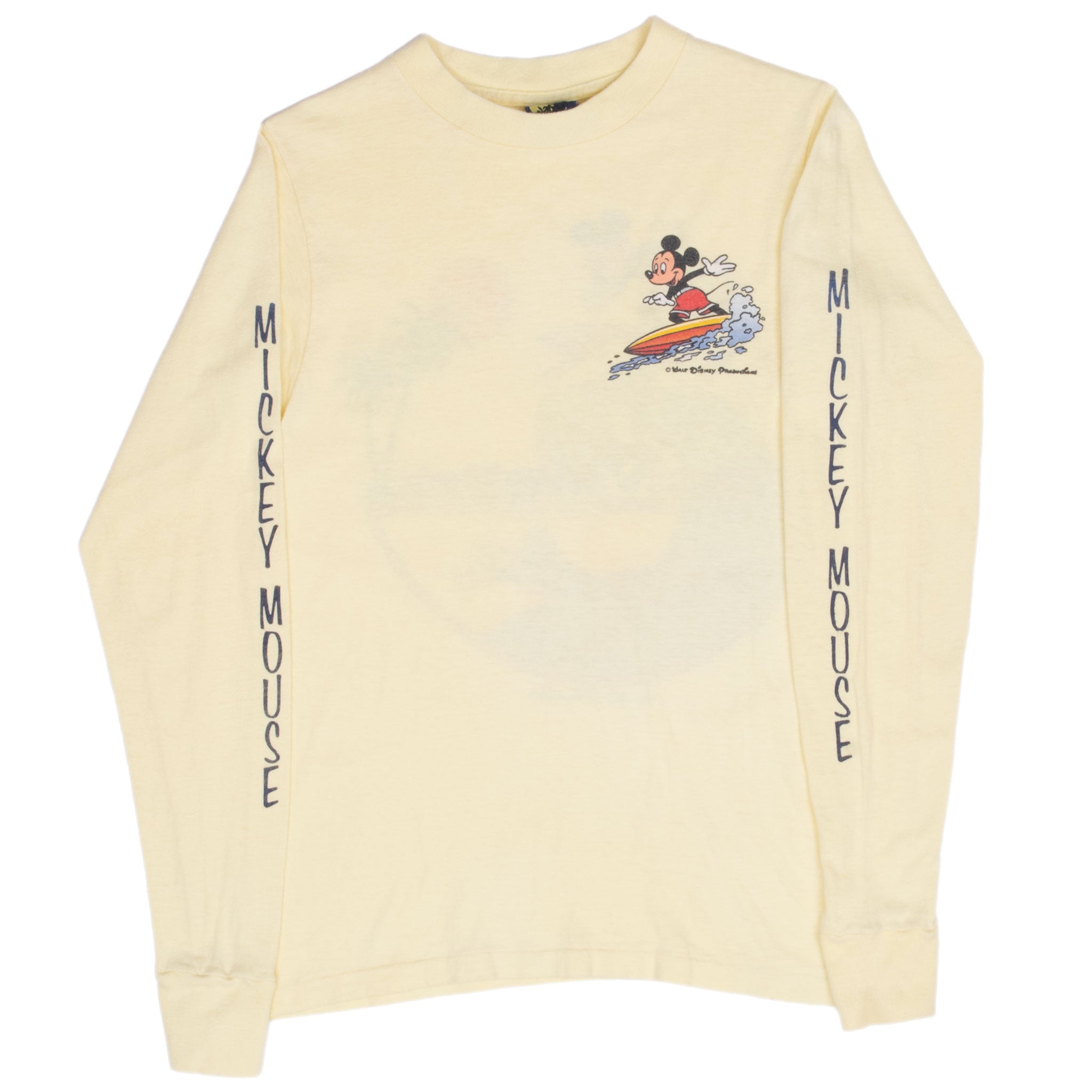 Vintage Disney Surfing Mickey Mouse Long Sleeve Tee Shirt 1980S Size XS Made In Usa With Single Stitch Hem