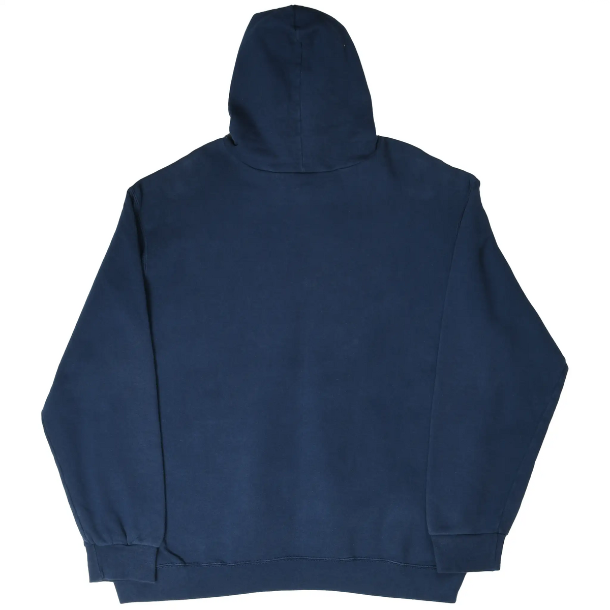 Back of navy blue Nike pullover hoodie with plain design and hood